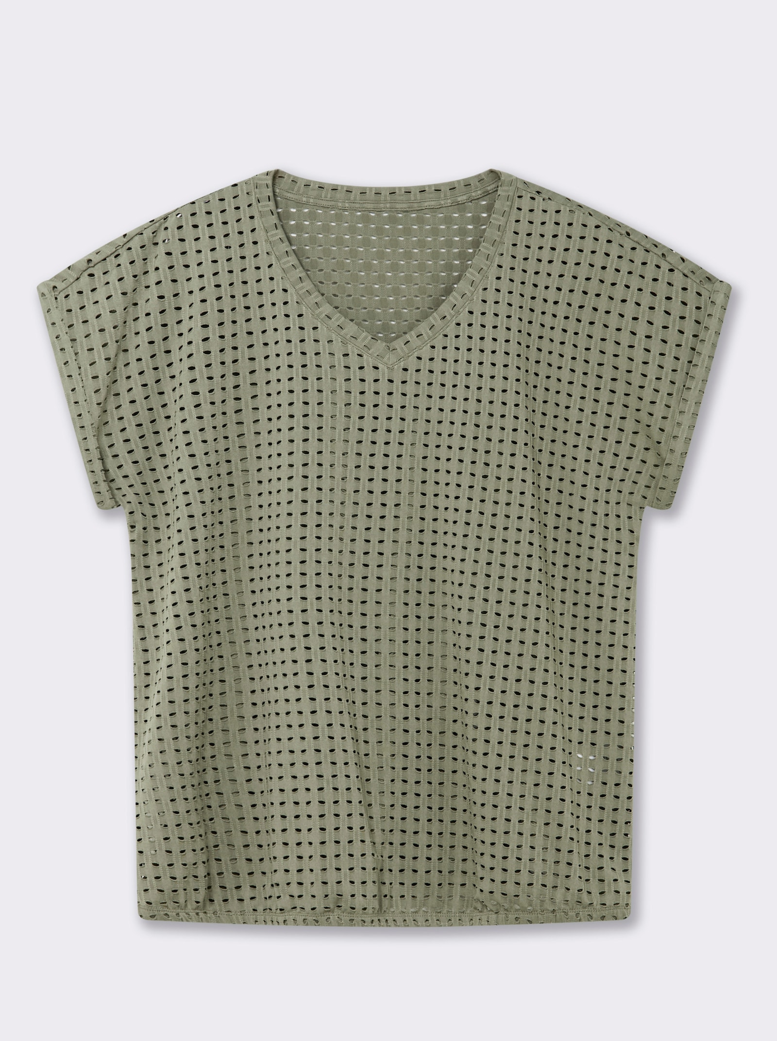 Kurzarmshirt mit Lochmuster - khaki