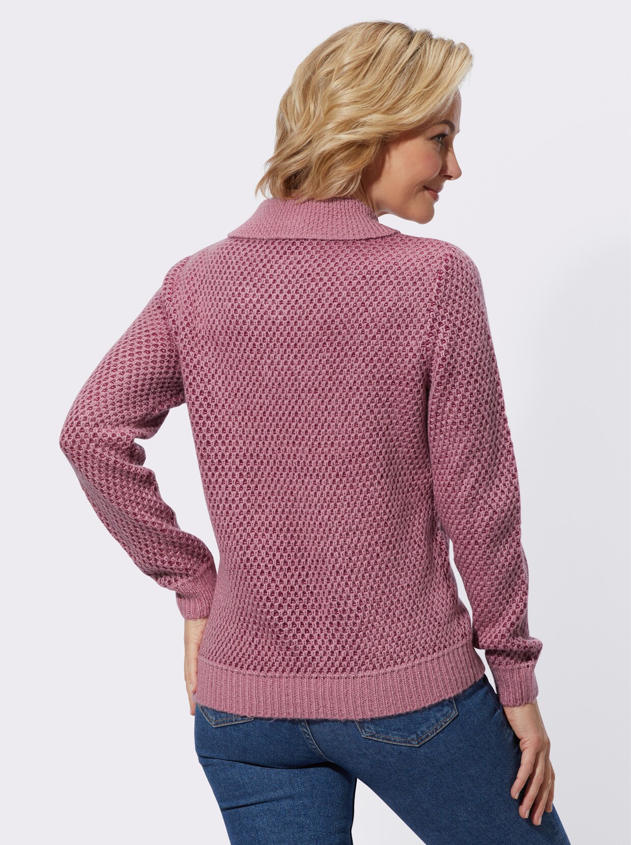 Pullover met sjaalkraag - oudroze gemêleerd