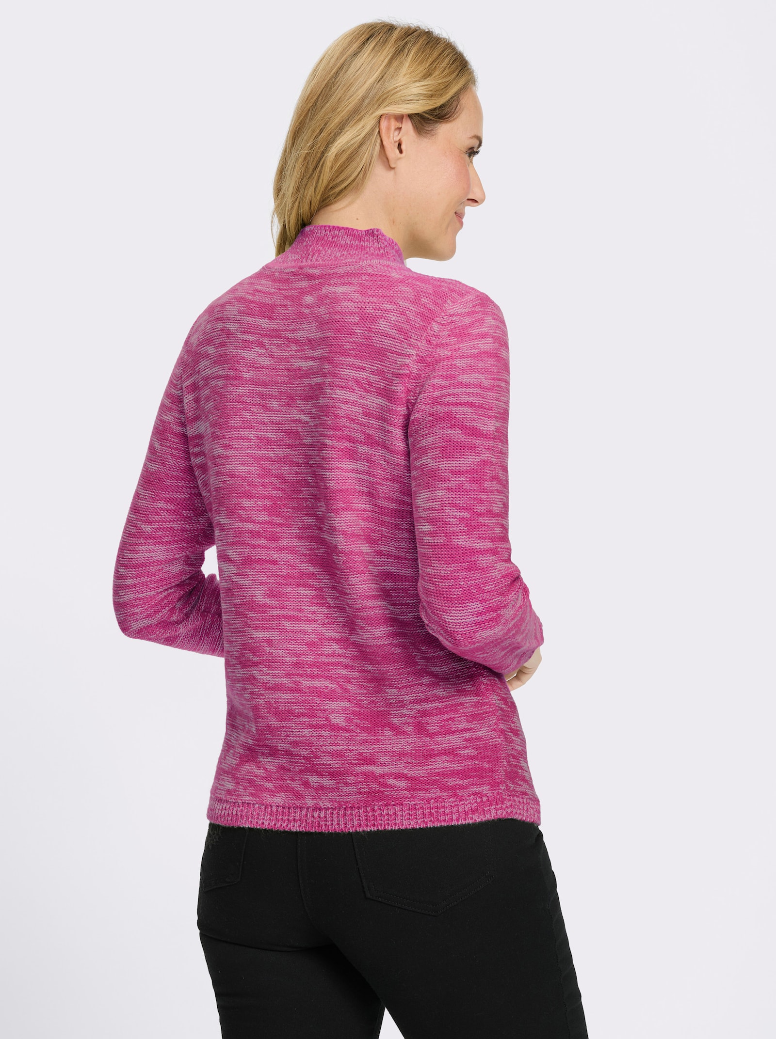 Stehkragenpullover aus Melange-Strick - magenta-meliert