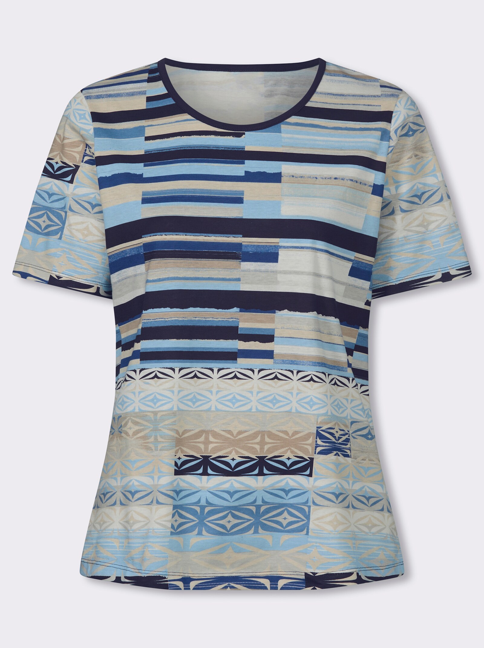 Kurzarmshirt mit grafischem Druck - marine-royalblau-bedruckt