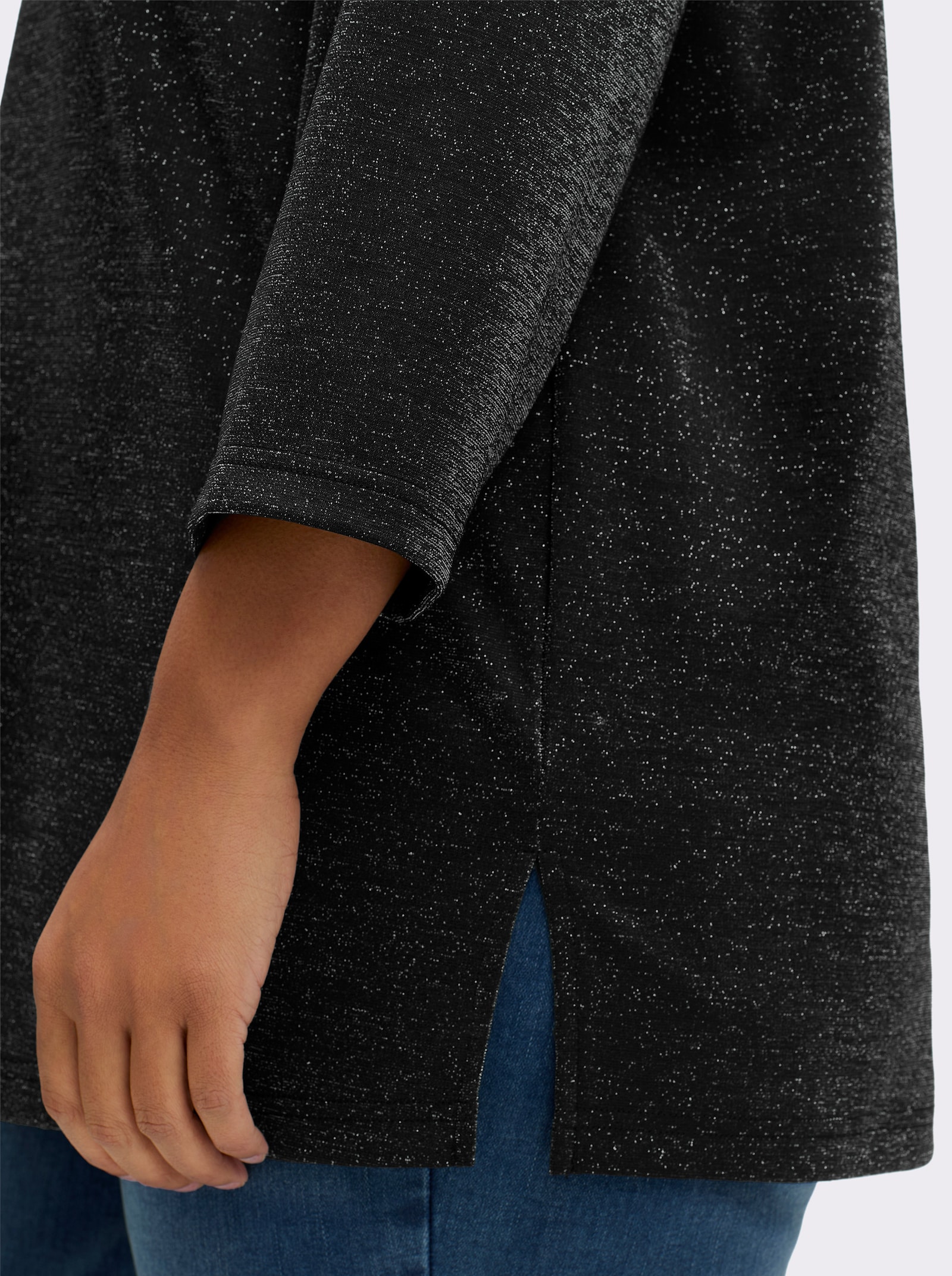 sheego Sweatshirt aus Glitzergarn - schwarz