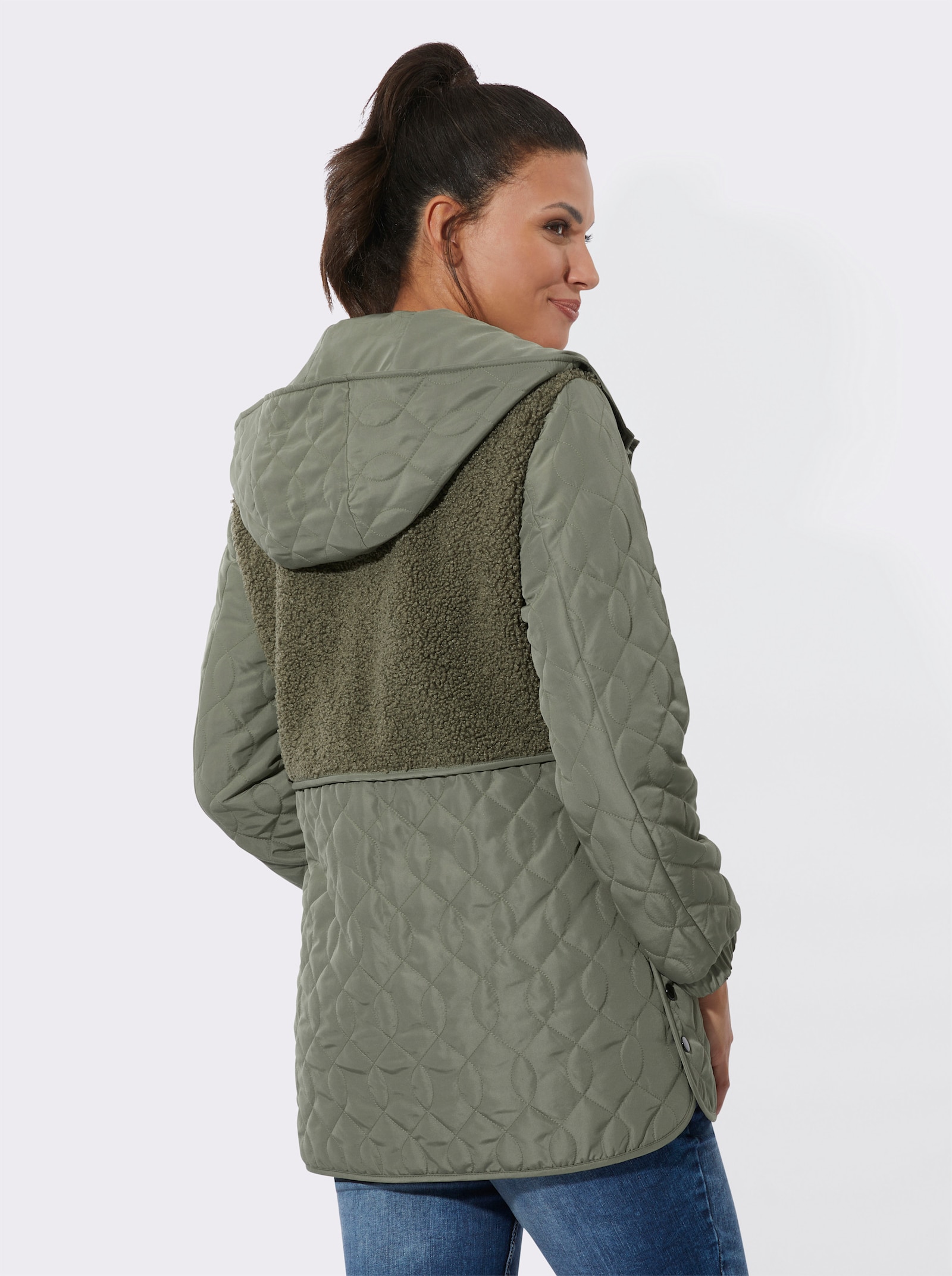 Steppjacke mit Teddy-Fleece - khaki