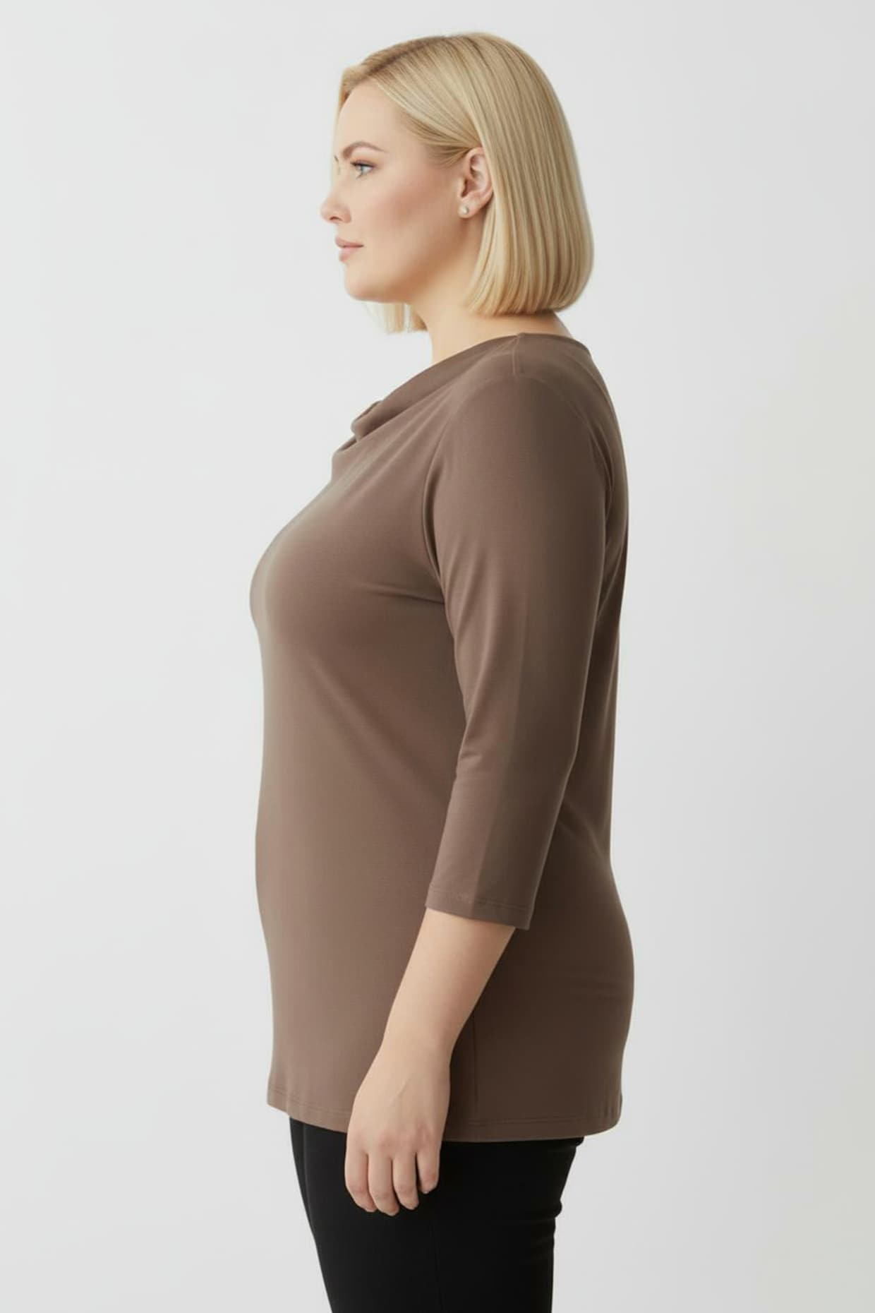 Wasserfallshirt mit 3/4-langen Ärmeln - taupe