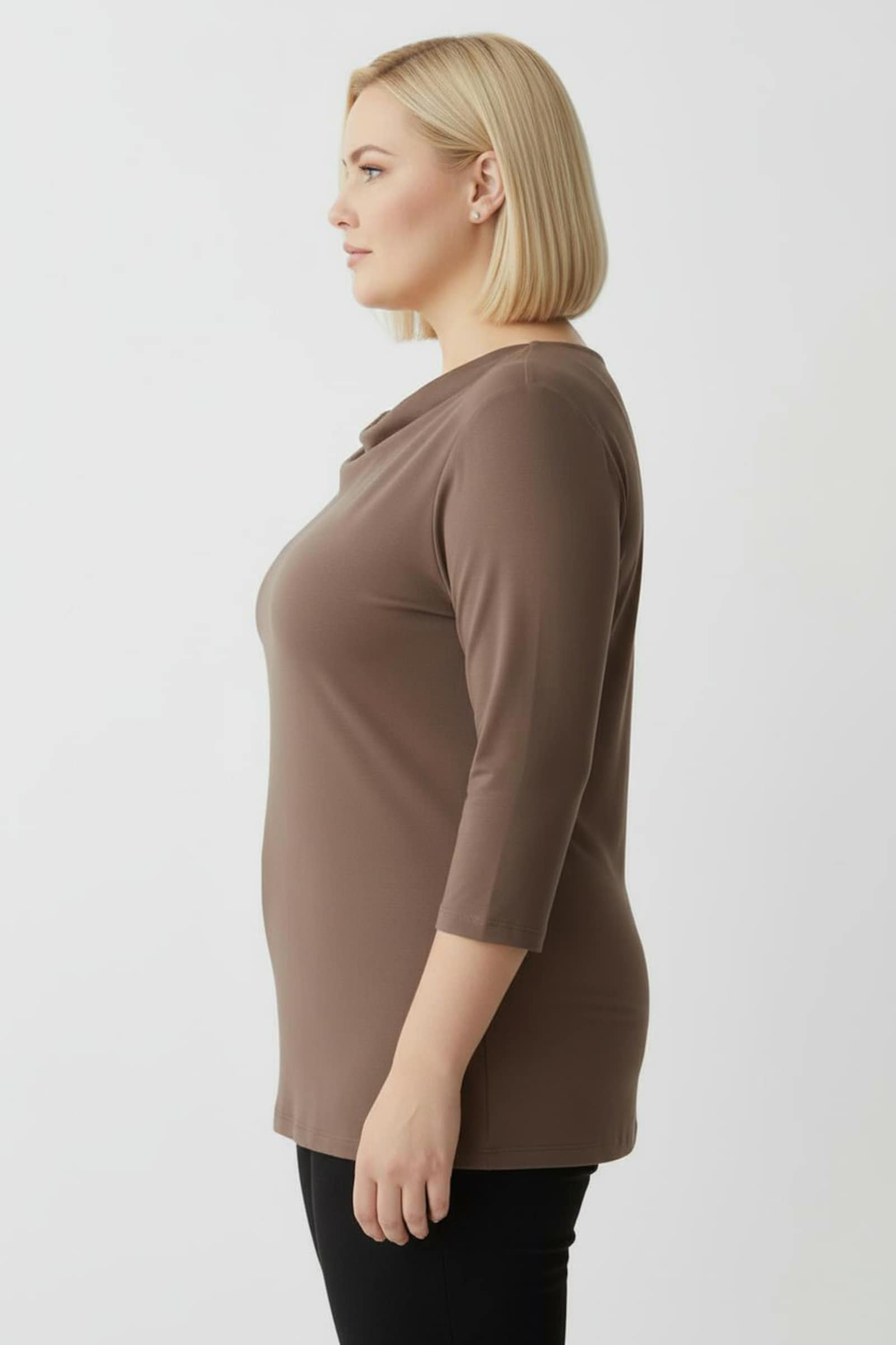 Wasserfallshirt mit 3/4-langen Ärmeln - taupe