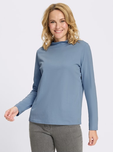 Stehkragenshirt aus reiner Baumwolle - bleu