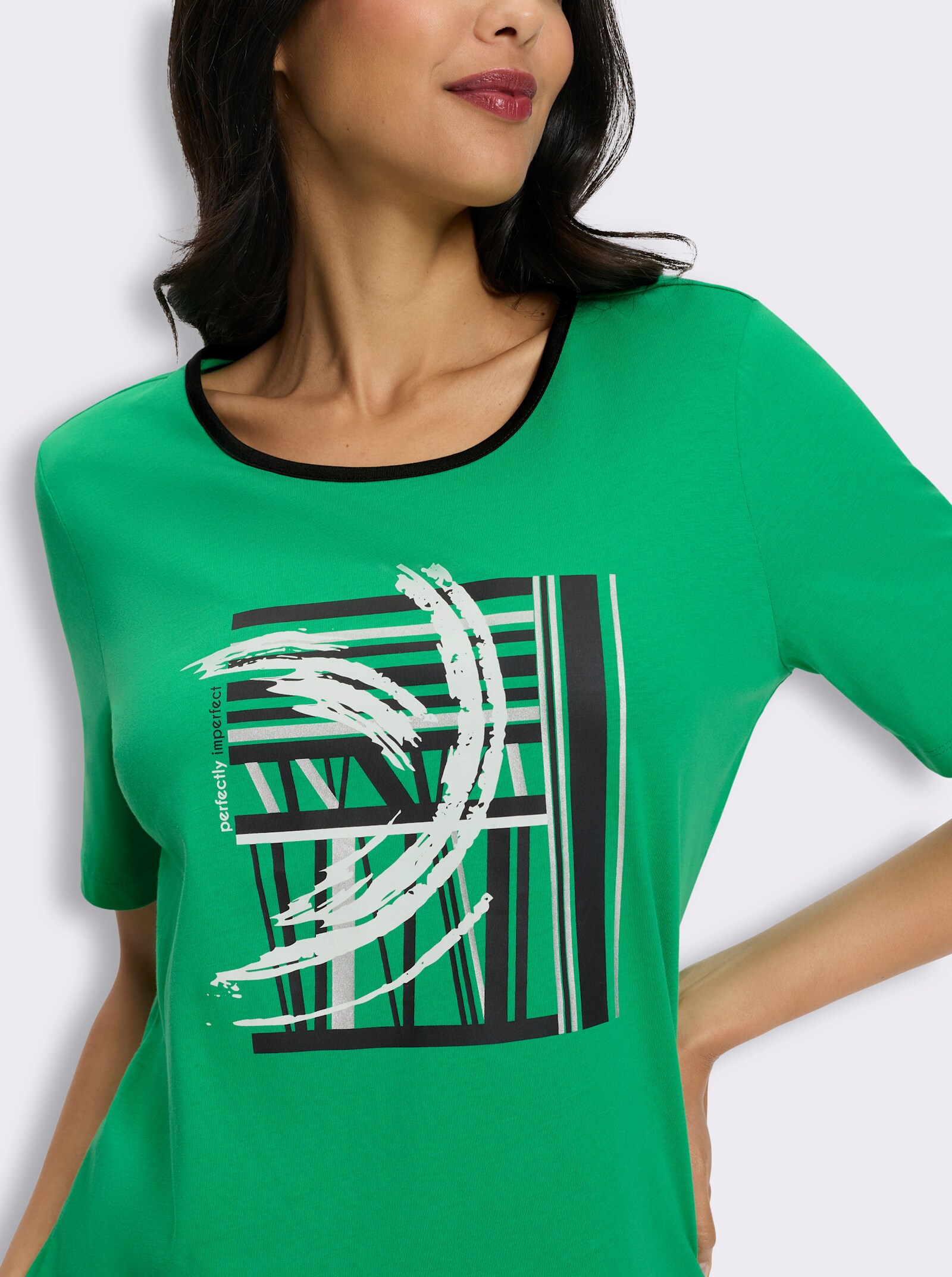 Kurzarmshirt mit Foliendruck - weiß-grasgrün