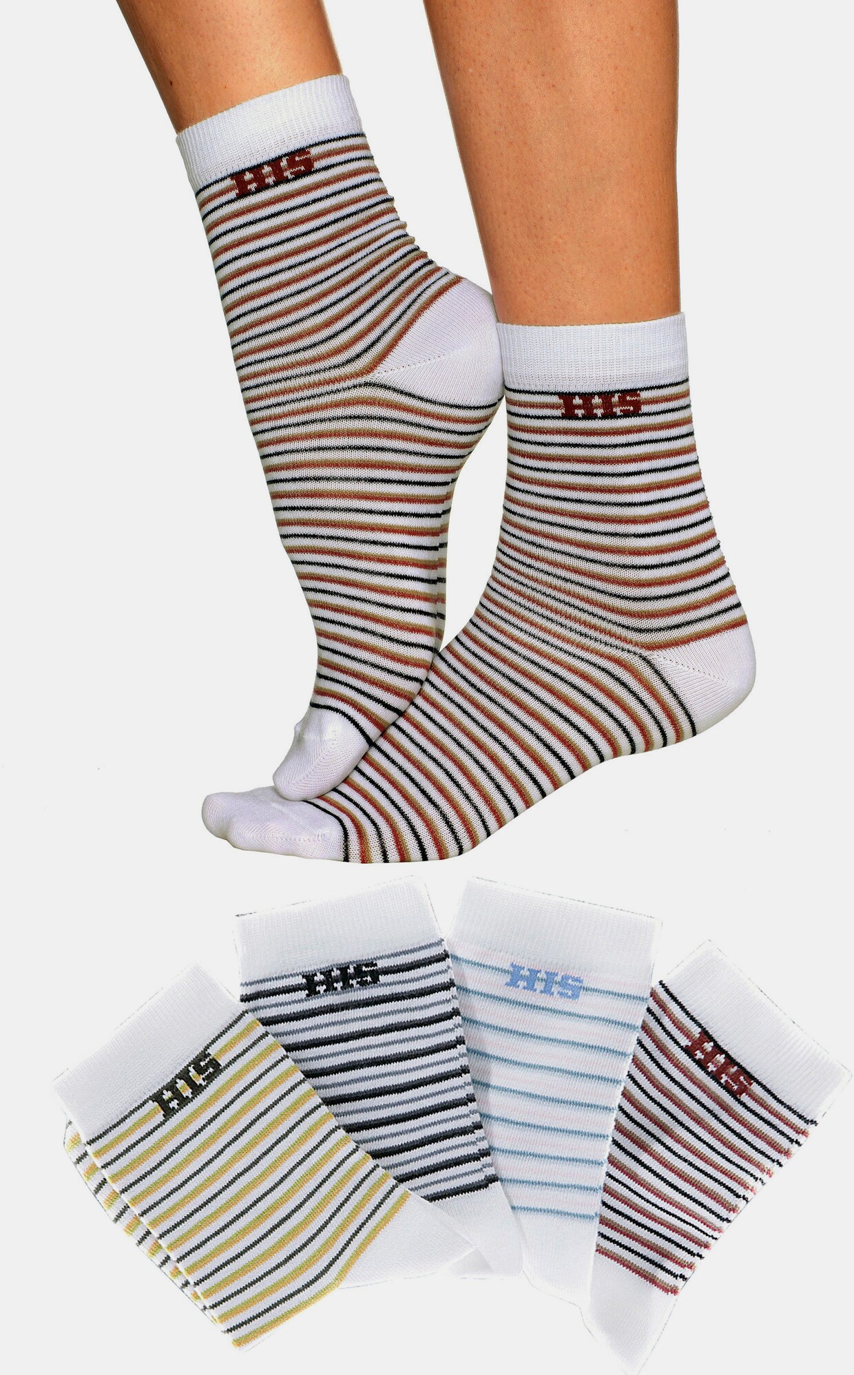 H.I.S Basicsocken - weiß-grün, weiß-grau, weiß-blau, weiß-braun