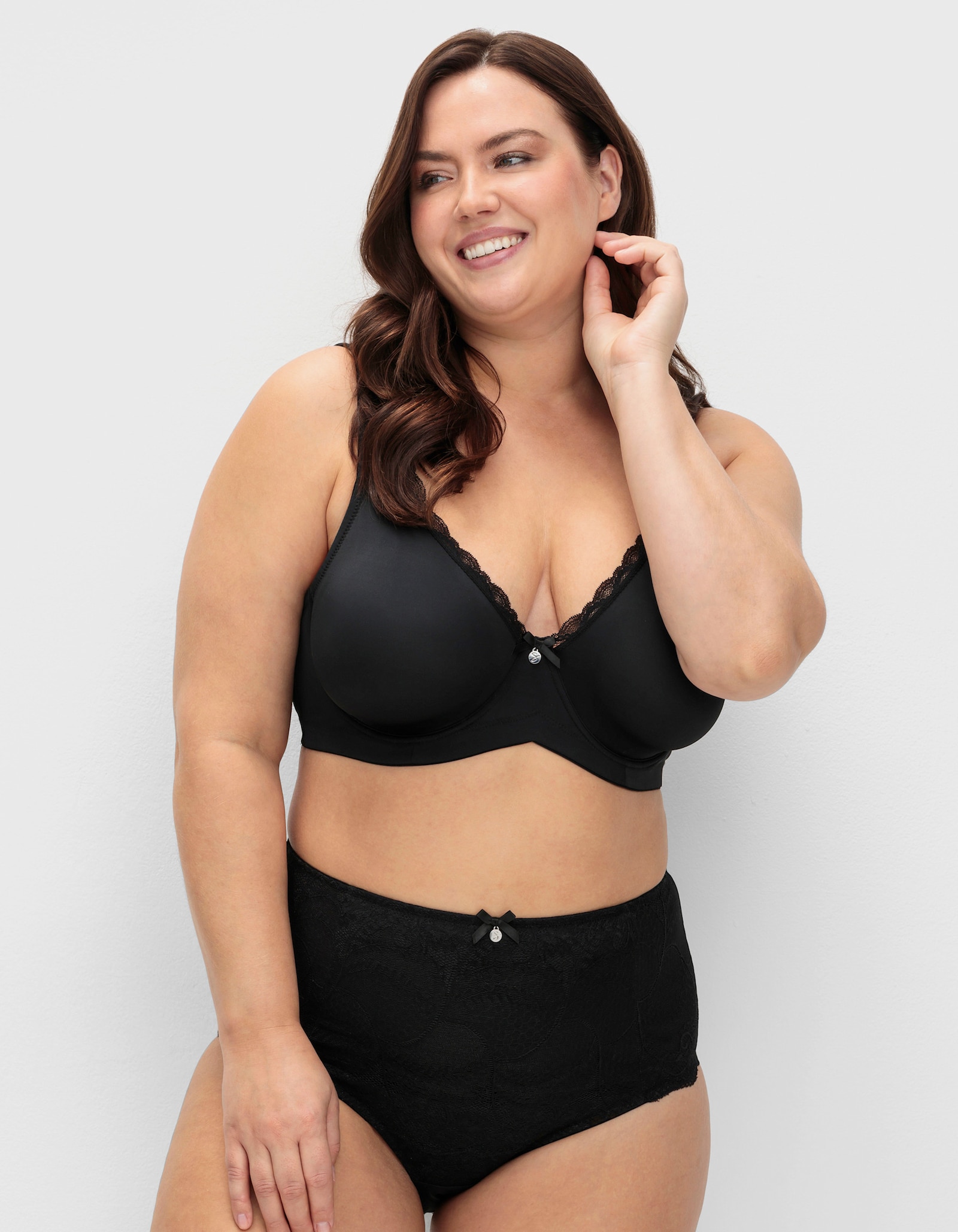 sheego Tailleslip in set van 2, met kantinzet - zwart+wit