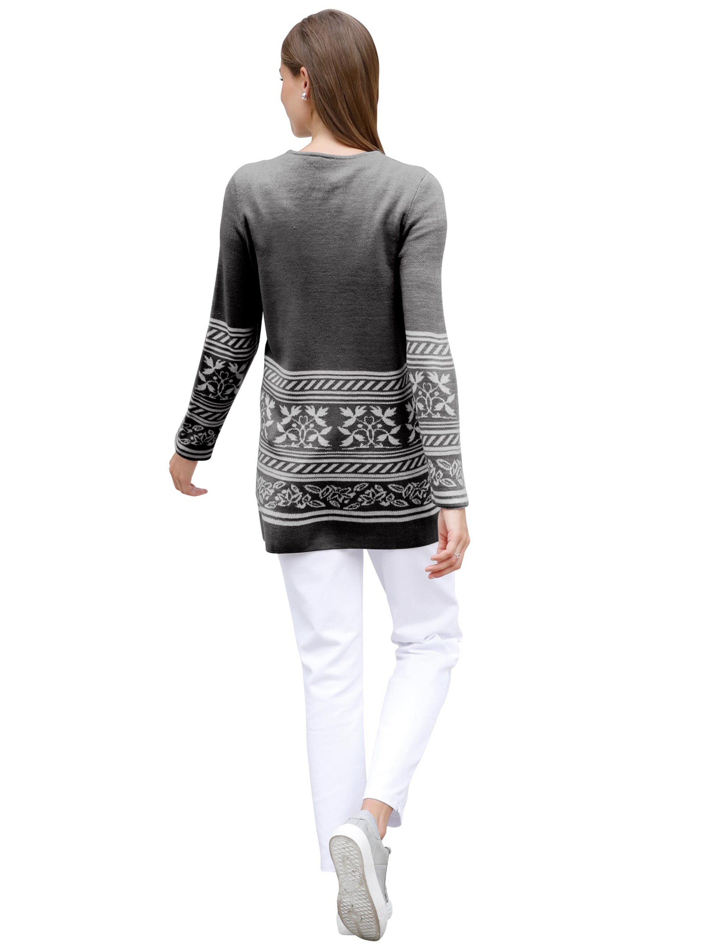 Long-Strickjacke - steingrau-gemustert