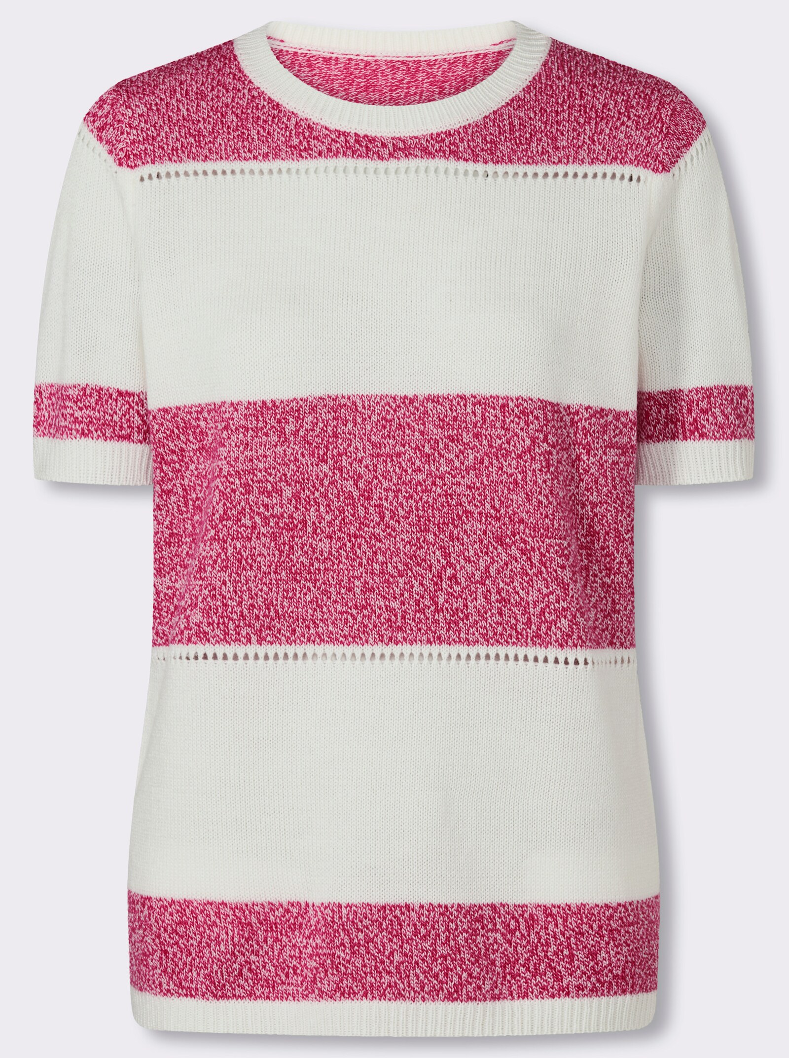 Kurzarmpullover im Ringel-Dessin - pink-ecru-gemustert