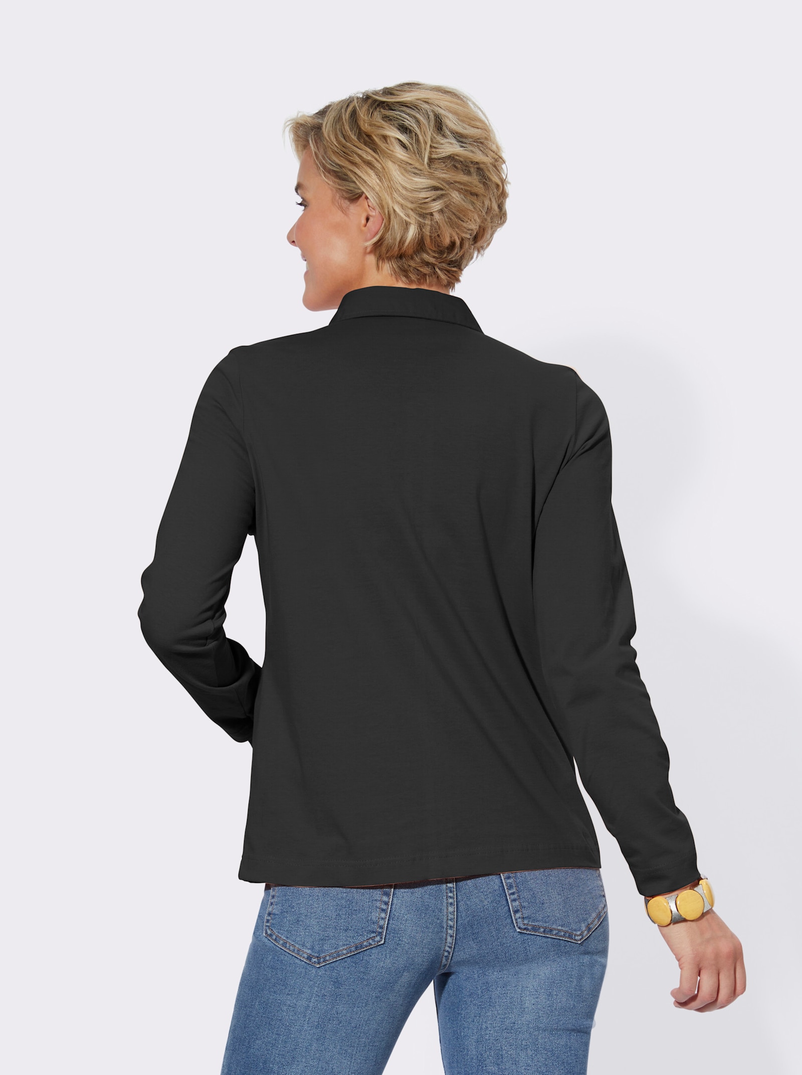 Langarm-Poloshirt in reiner Baumwoll-Qualität - schwarz