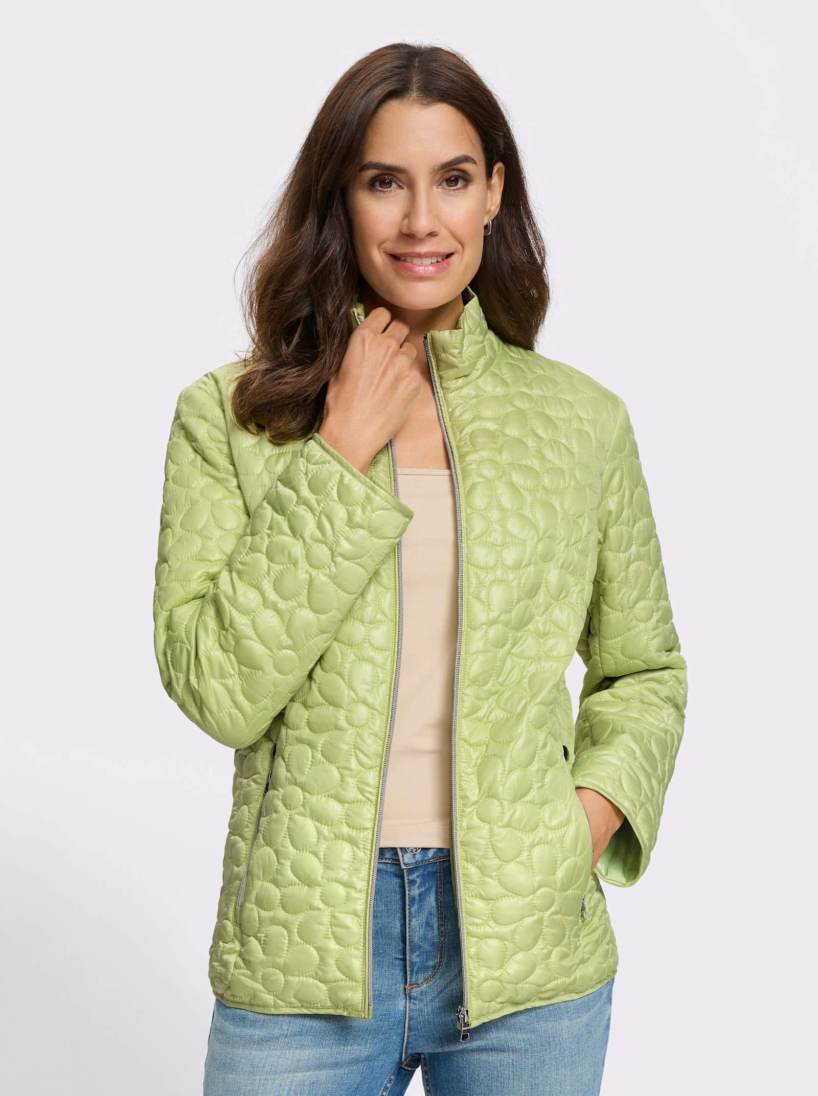 Steppjacke in Blüten-Steppung - pistazie