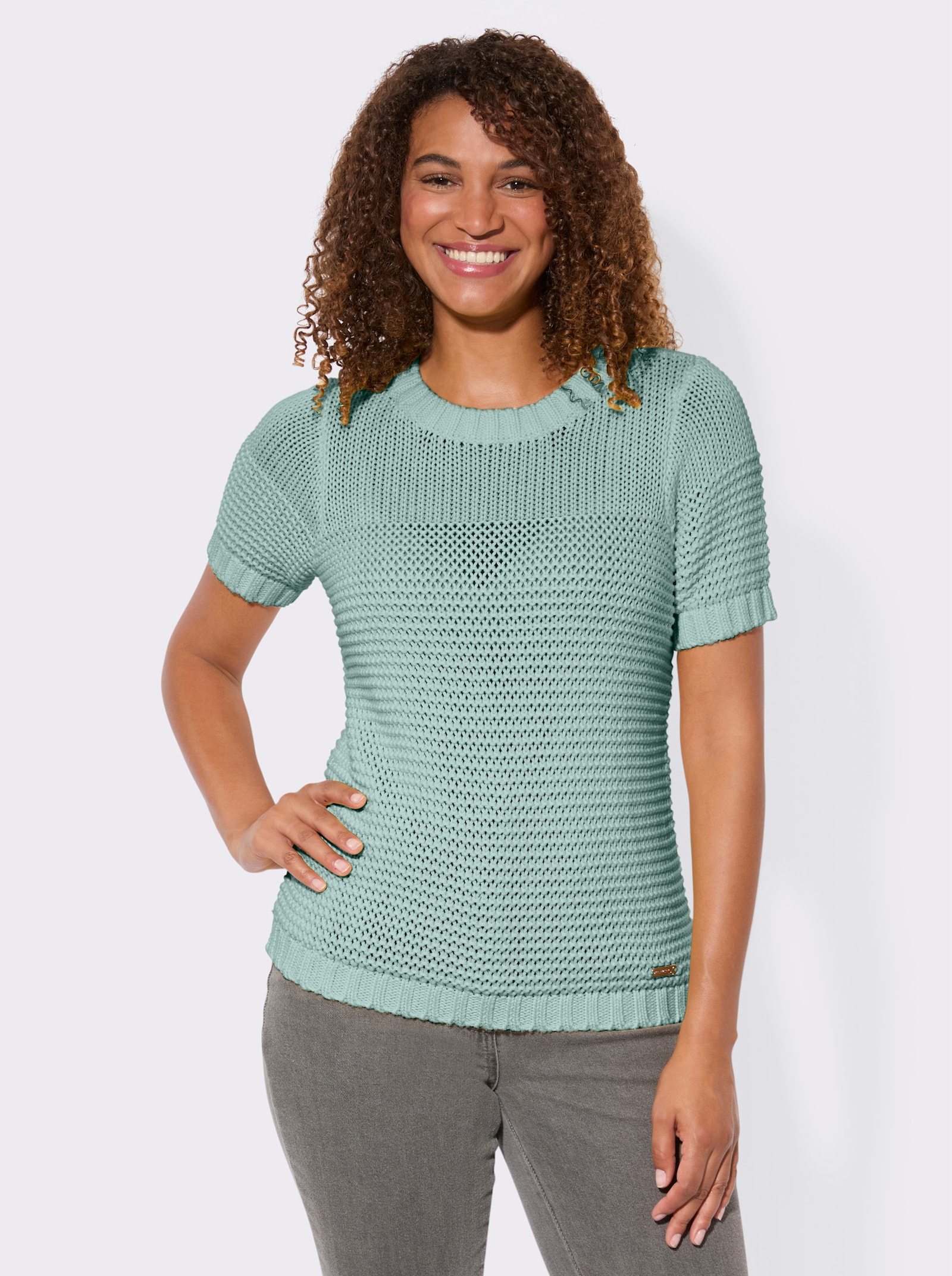 Kurzarmpullover mit Fantasiemuster - zartmint