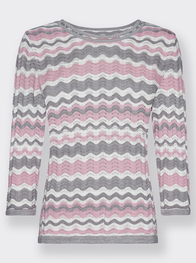 Pullover met 3/4-mouwen - roze/steengrijs gestreept