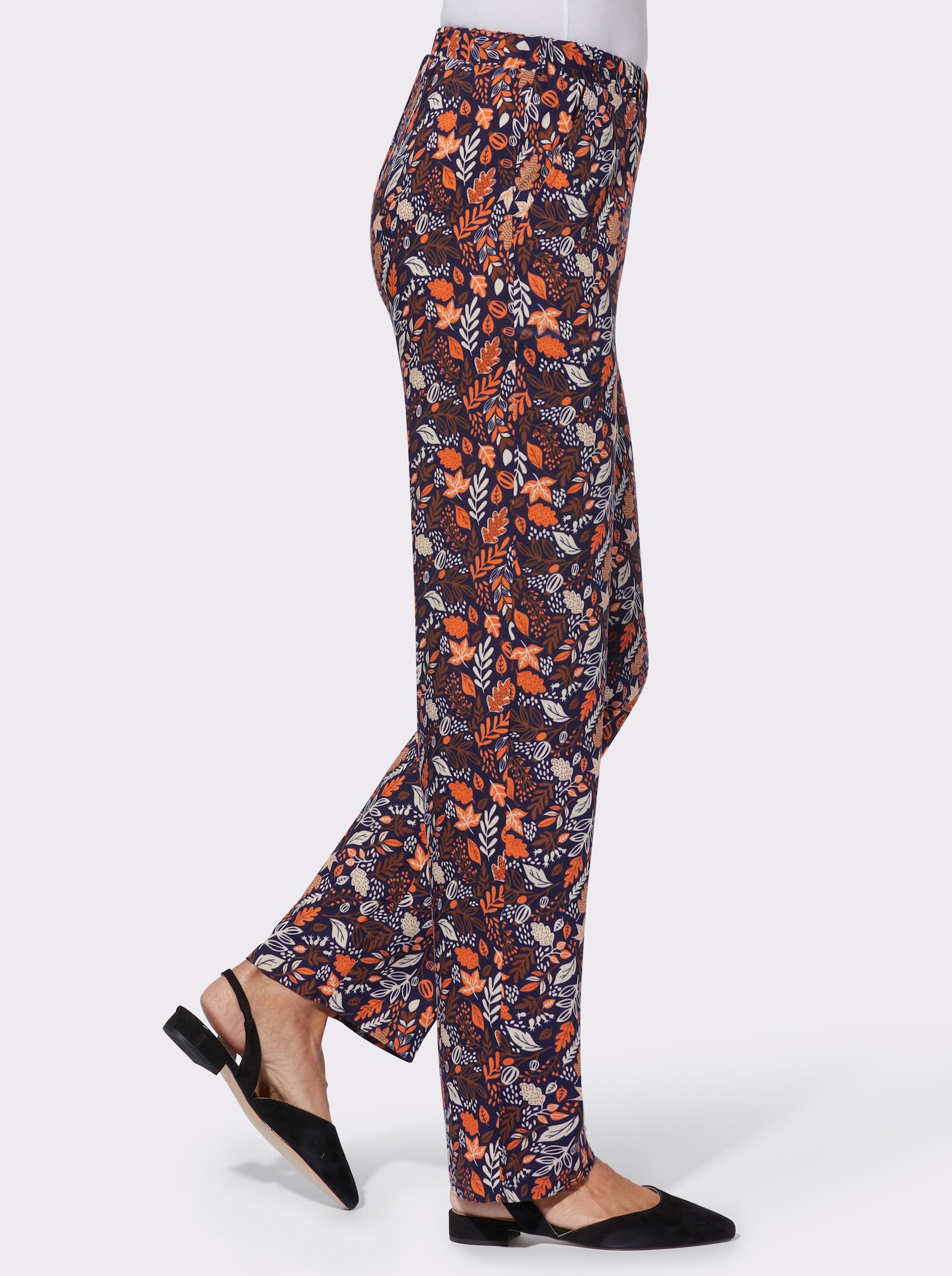 Schlupfhose mit Blätter-Druck - marine-papaya-bedruckt