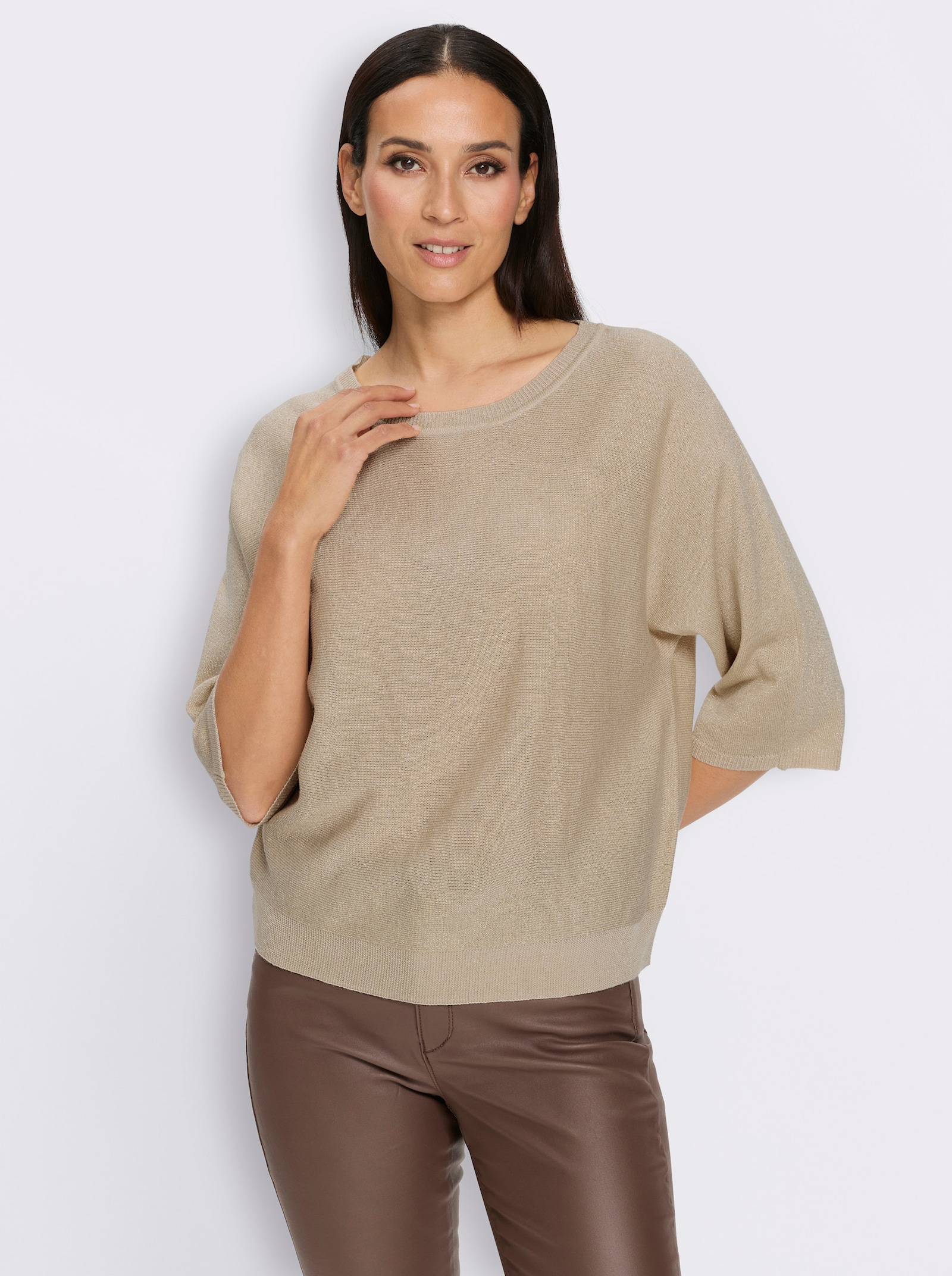 heine Pullover met 3/4-mouwen en glansgaren - ivoorkleur