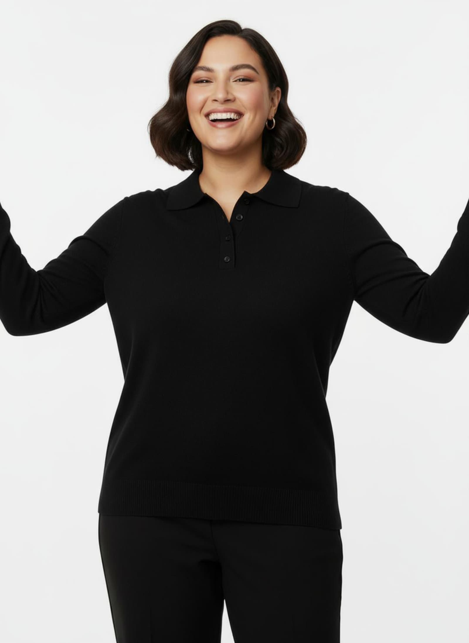 Polopullover mit kurzer Knopfleiste - schwarz