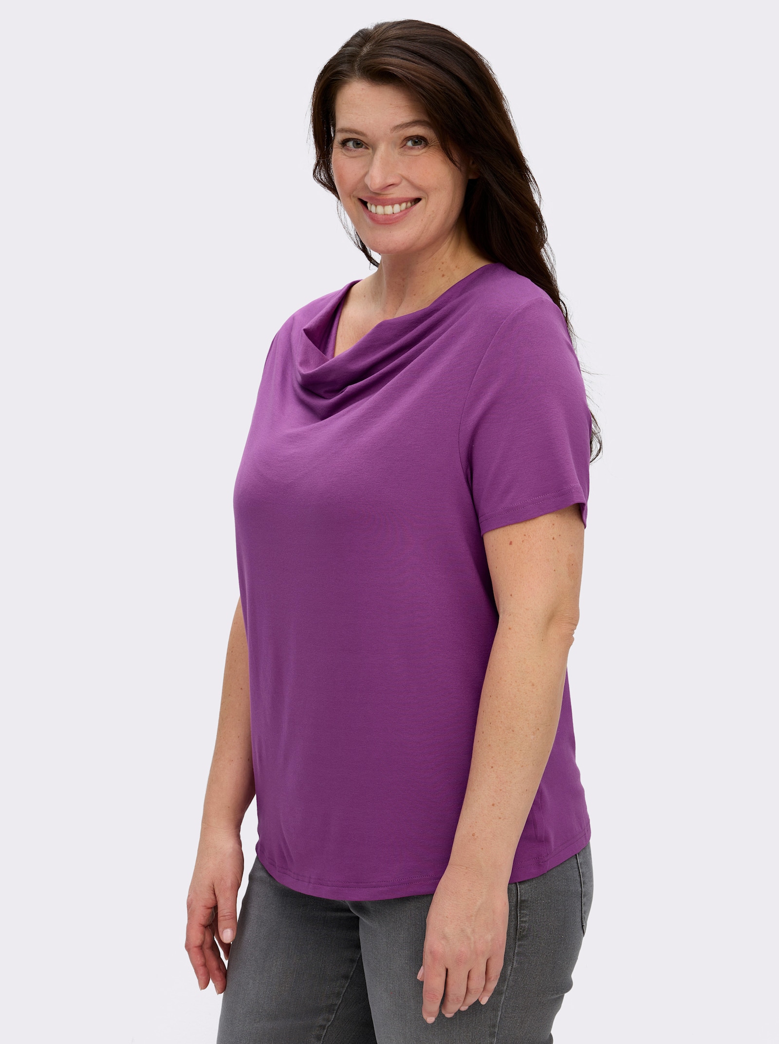 Wasserfallshirt mit kurzen Ärmeln - violett