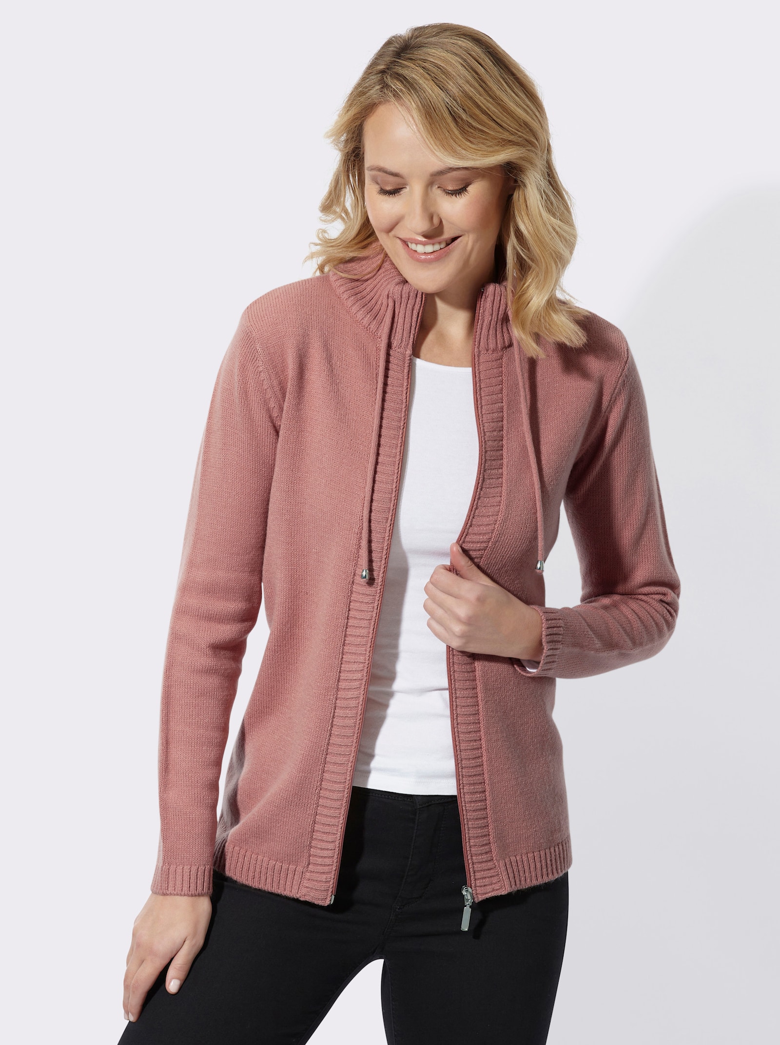 Strickjacke mit Reißverschluss - rosenholz