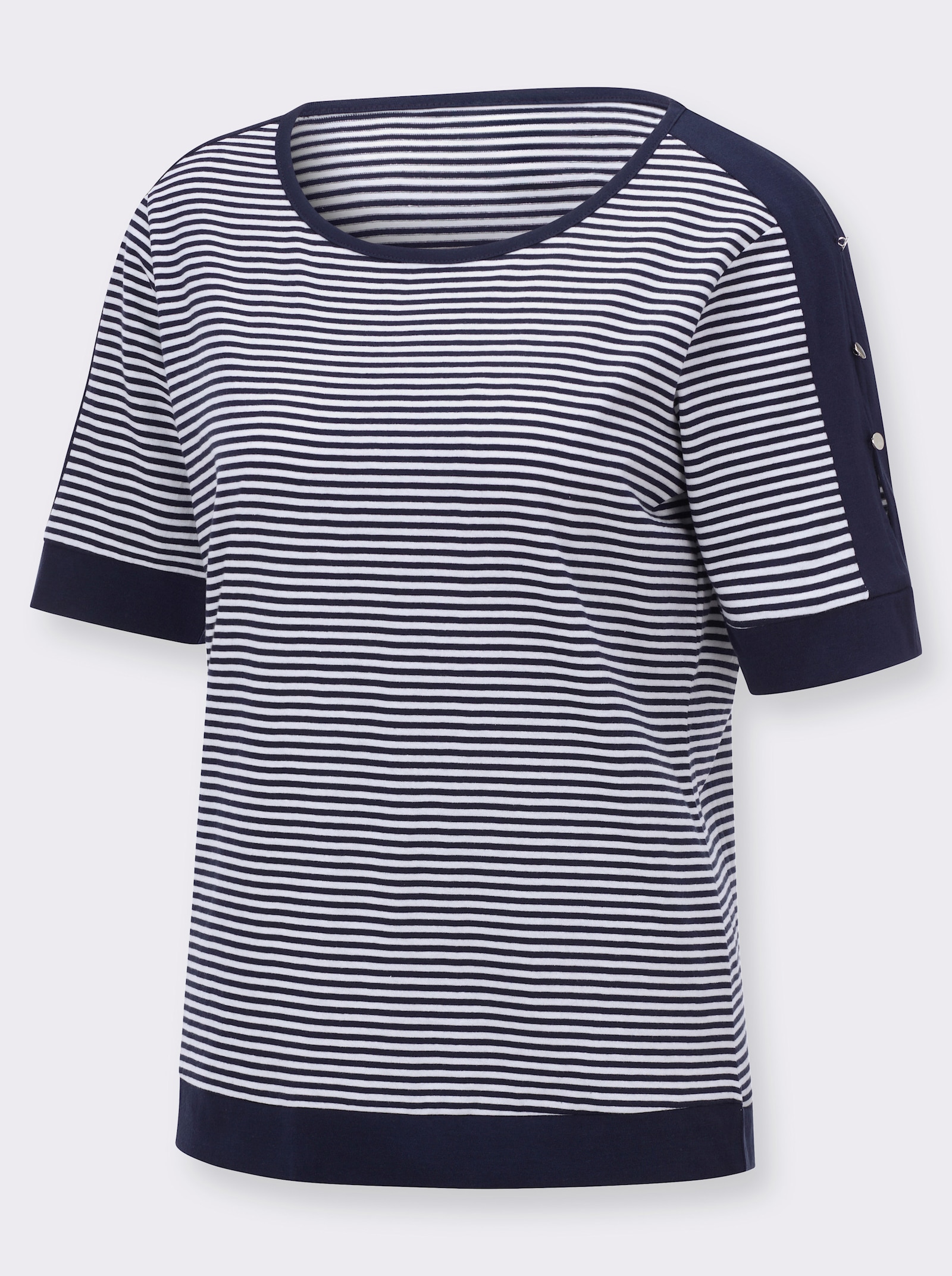 Ringelshirt mit Kontrastpaspeln - marine-weiß-geringelt