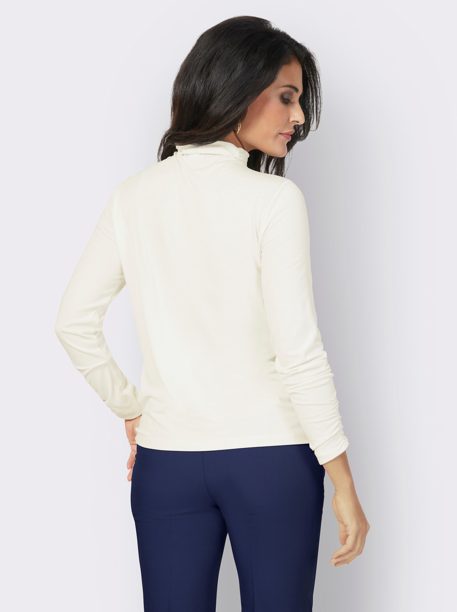 Stehkragenshirt mit Raffung am Kragen - ecru