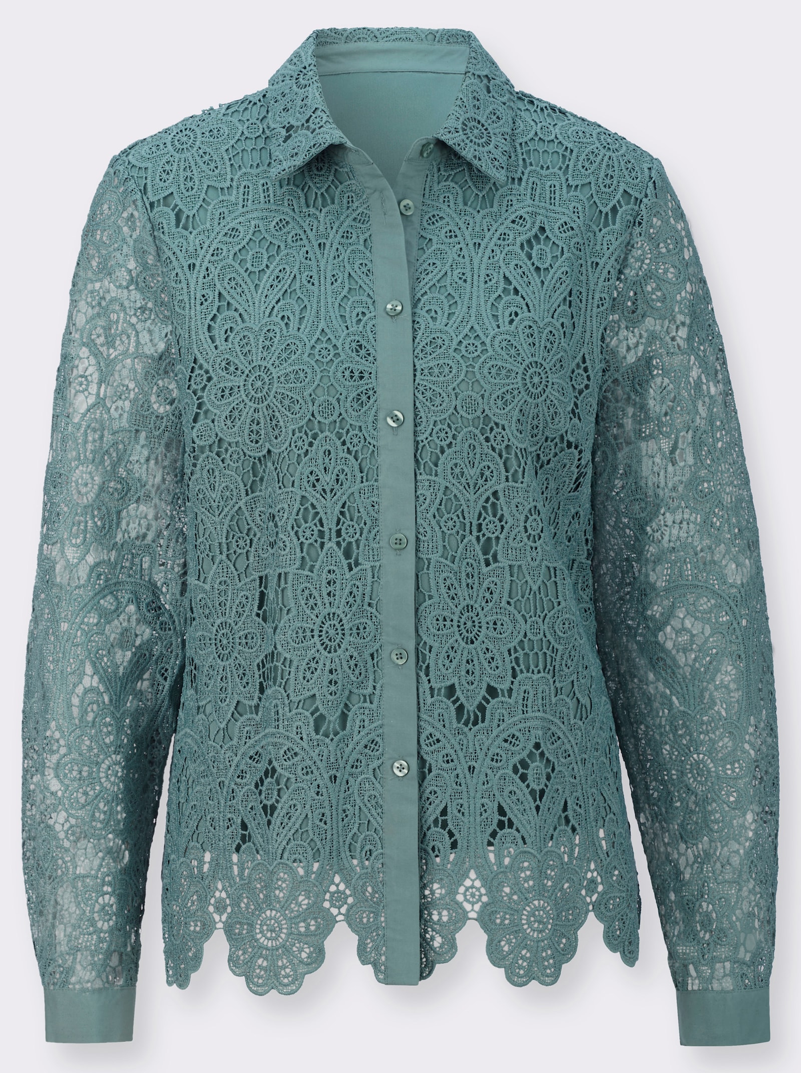 Spitzenbluse mit Hemdkragen - jade