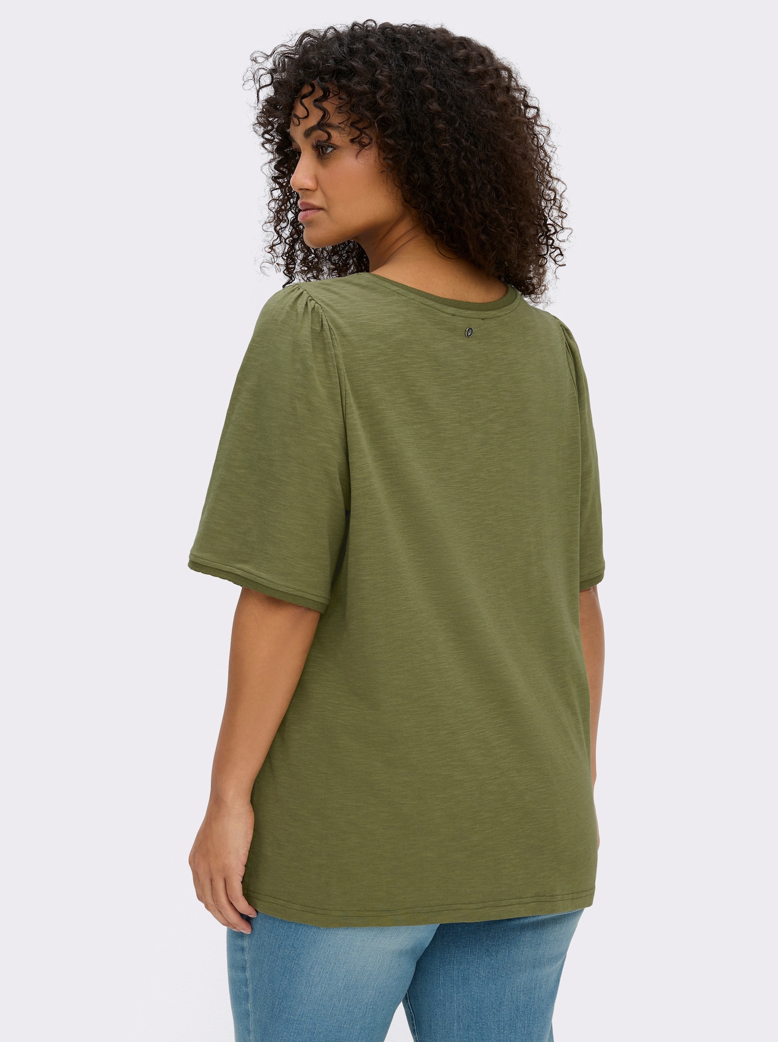 sheego Rundhalsshirt in Flammgarn-Struktur - oliv