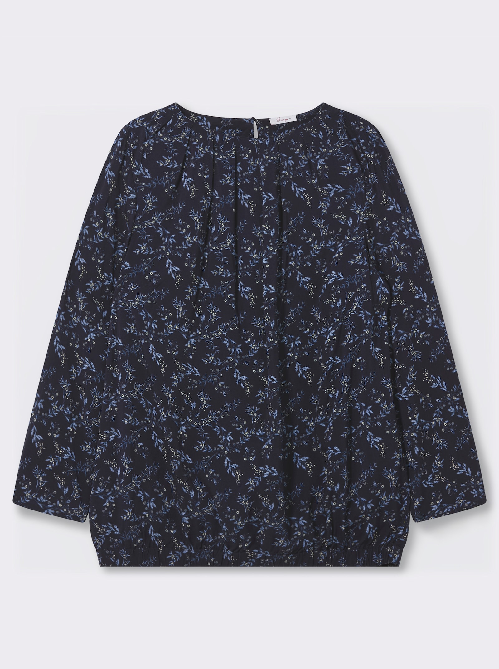 sheego Tunika mit Blumenprint und Gummizugsaum - tiefblau-eisblau-bedruckt