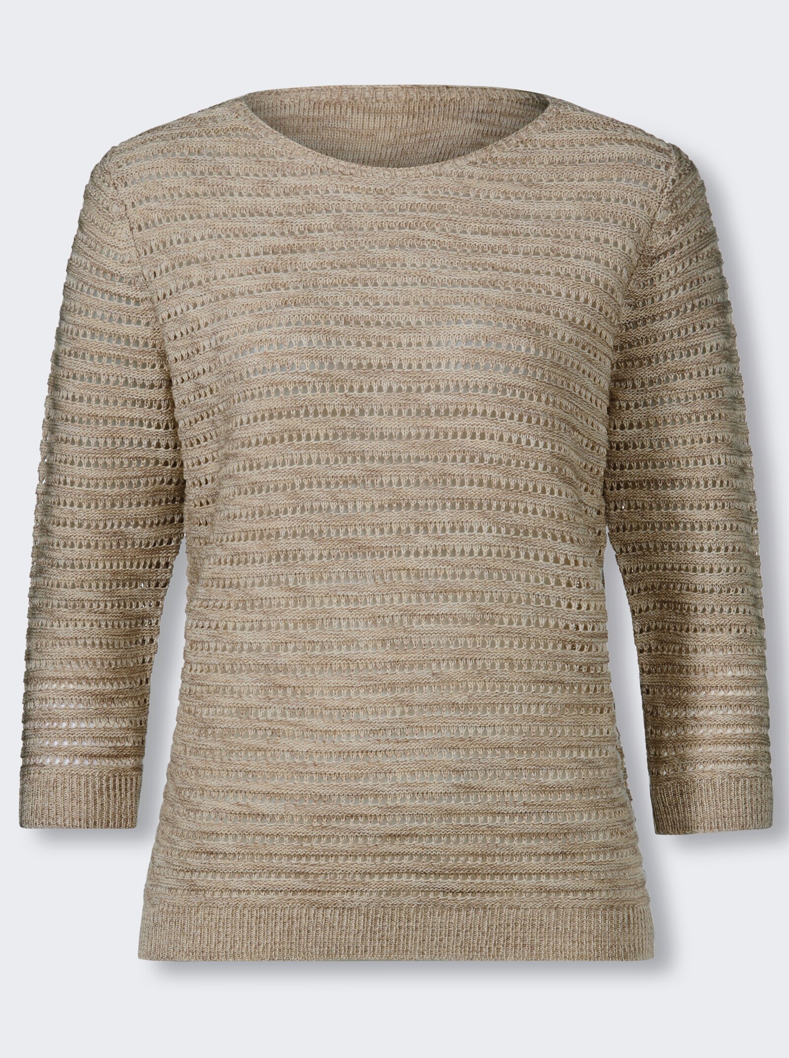 Ajourpullover mit U-Boot-Ausschnitt - sand-meliert