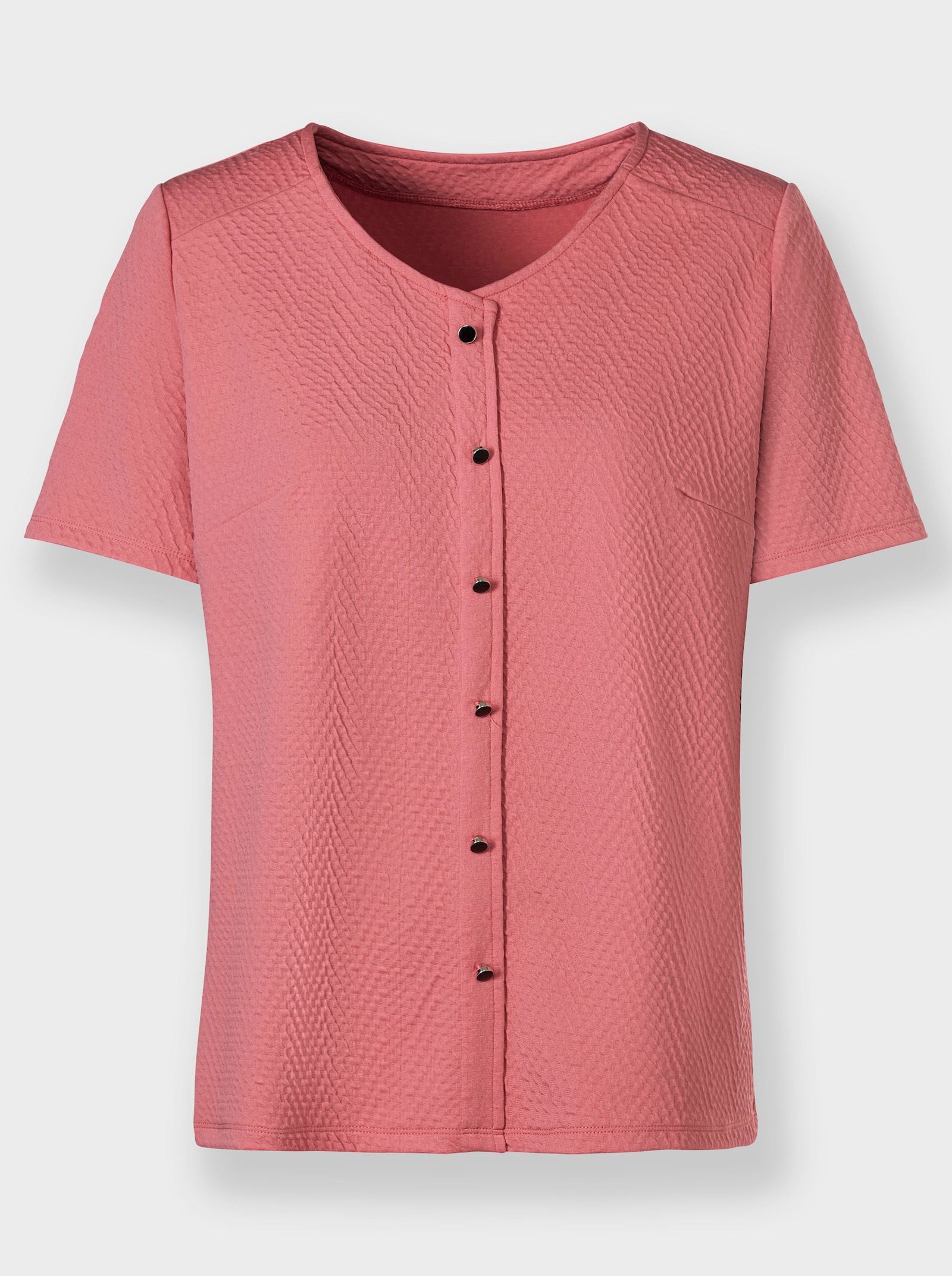 Shirt met V-hals en schouderpassen - flamingo