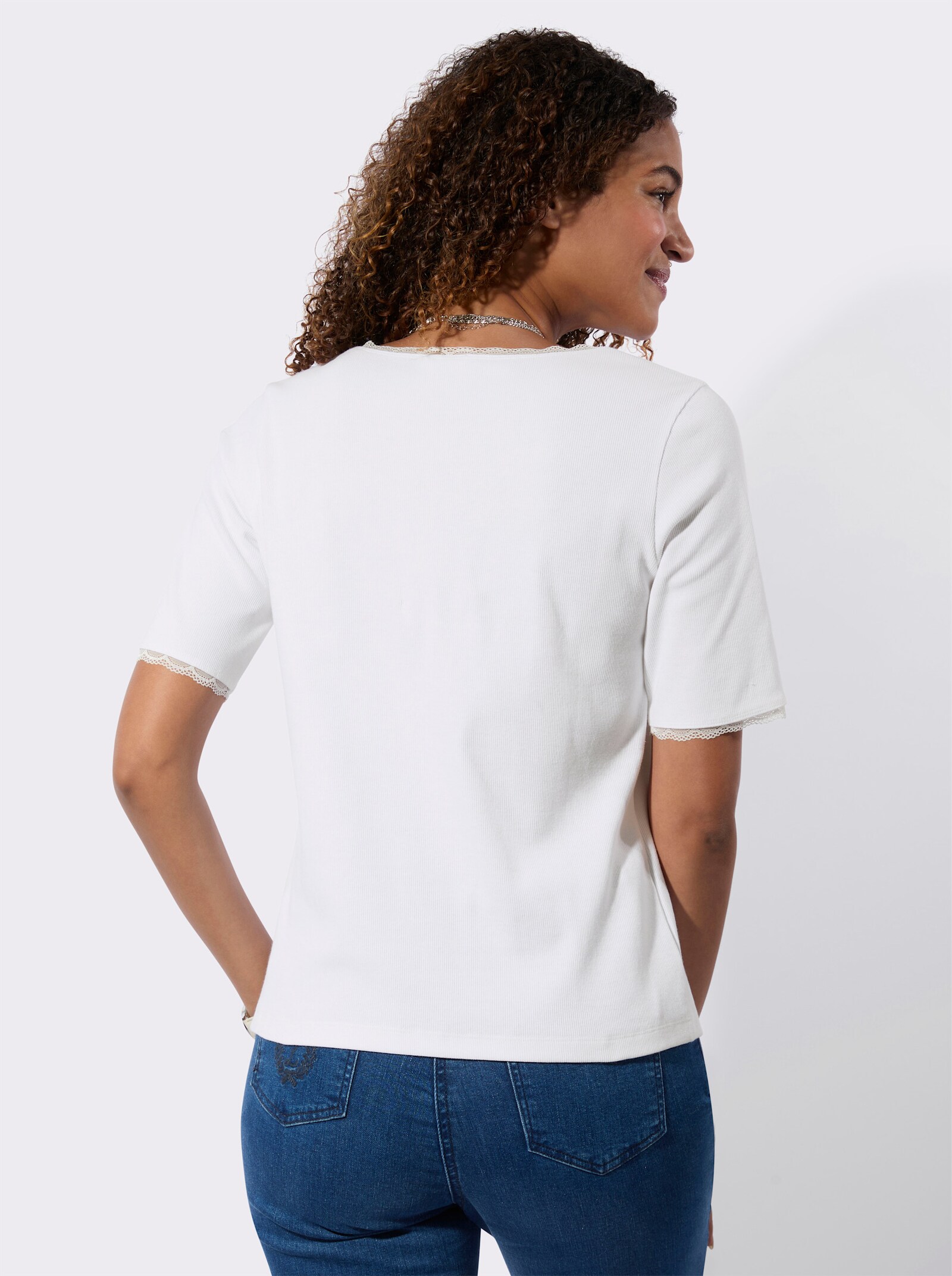 Spitzenshirt Mit Karree-Ausschnitt - ecru