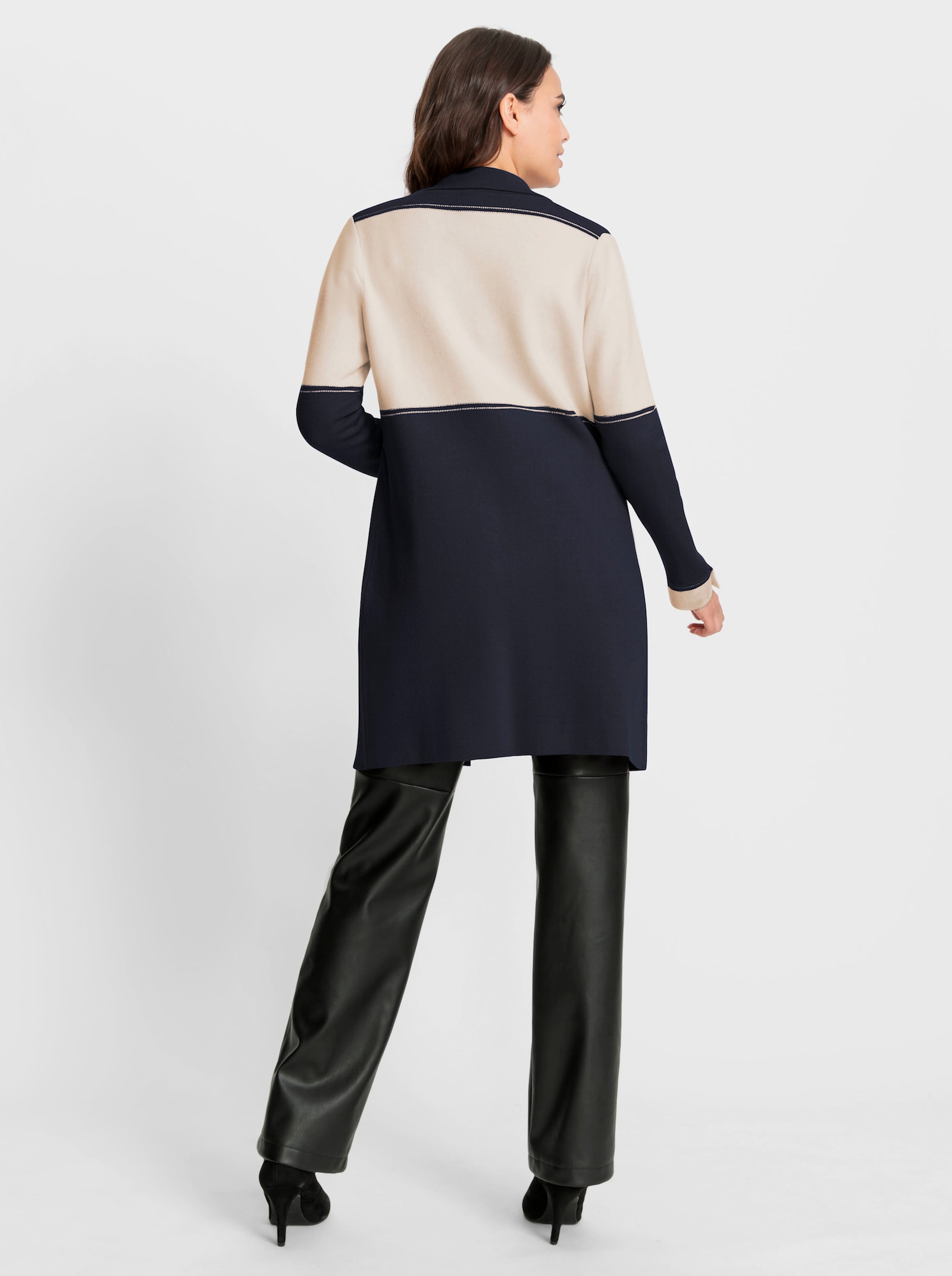 heine Longstrickjacke mit 2 Zierknopf-Leisten - marine-champagner-gemustert