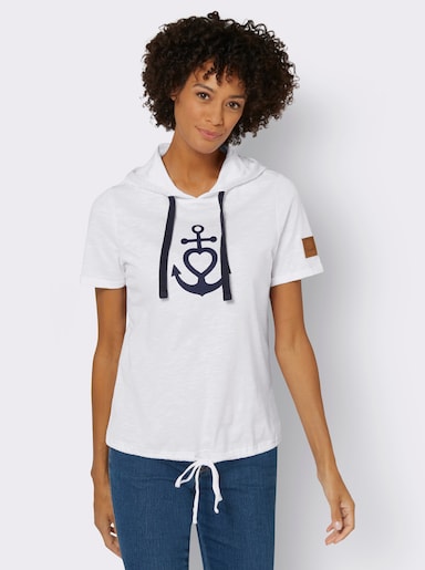 Kapuzenshirt mit kurzen Ärmeln - weiß-marine