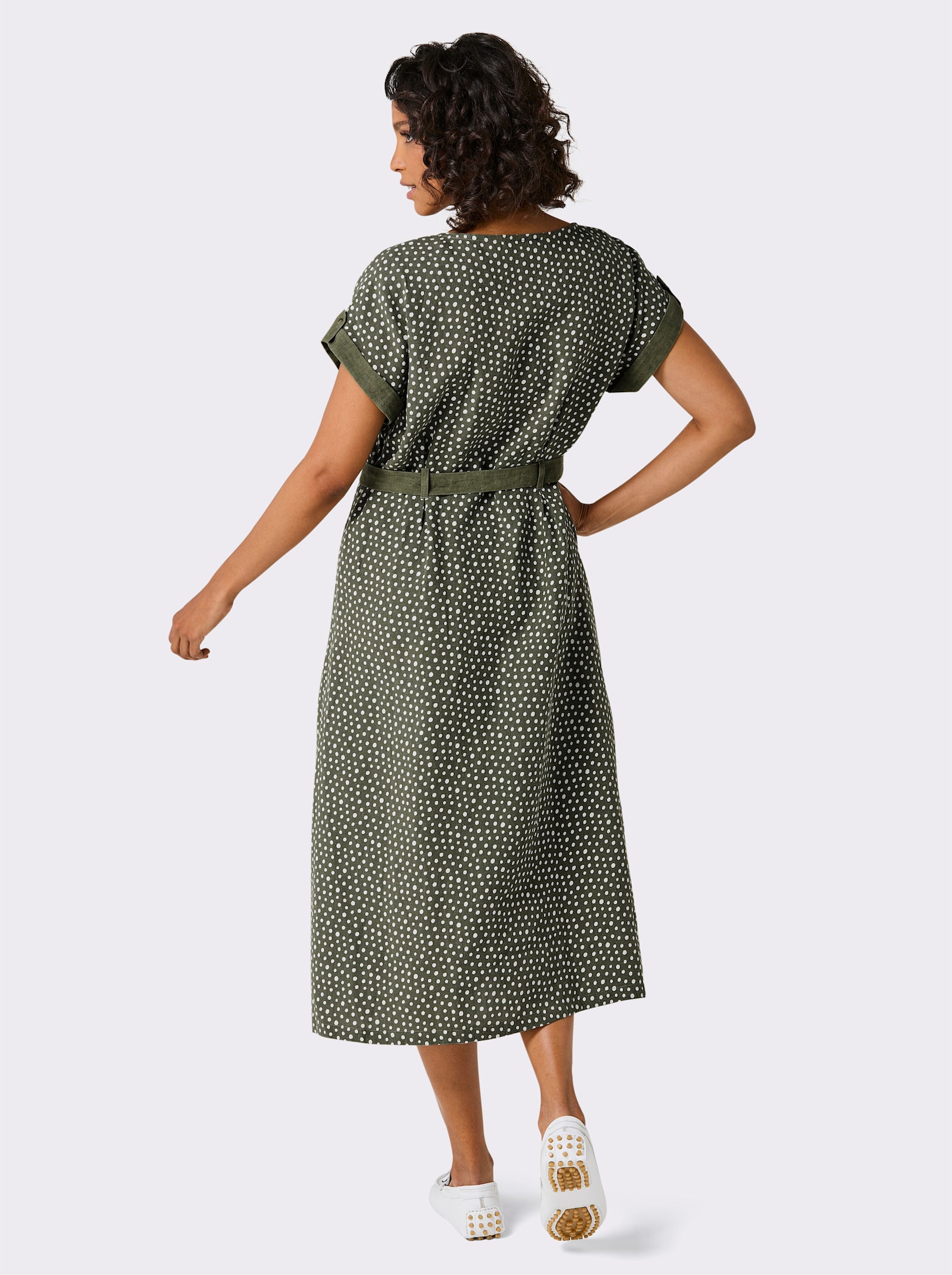 CREATION L PREMIUM Druckkleid aus reinem Leinen - khaki-weiss-bedruckt