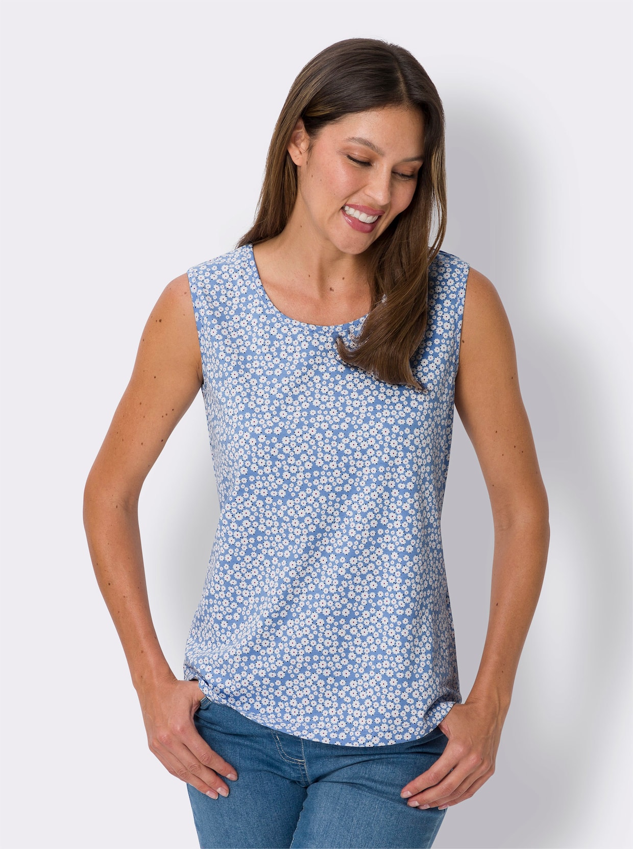 Shirttops - himmelblau + himmelblau-weiß-bedruckt