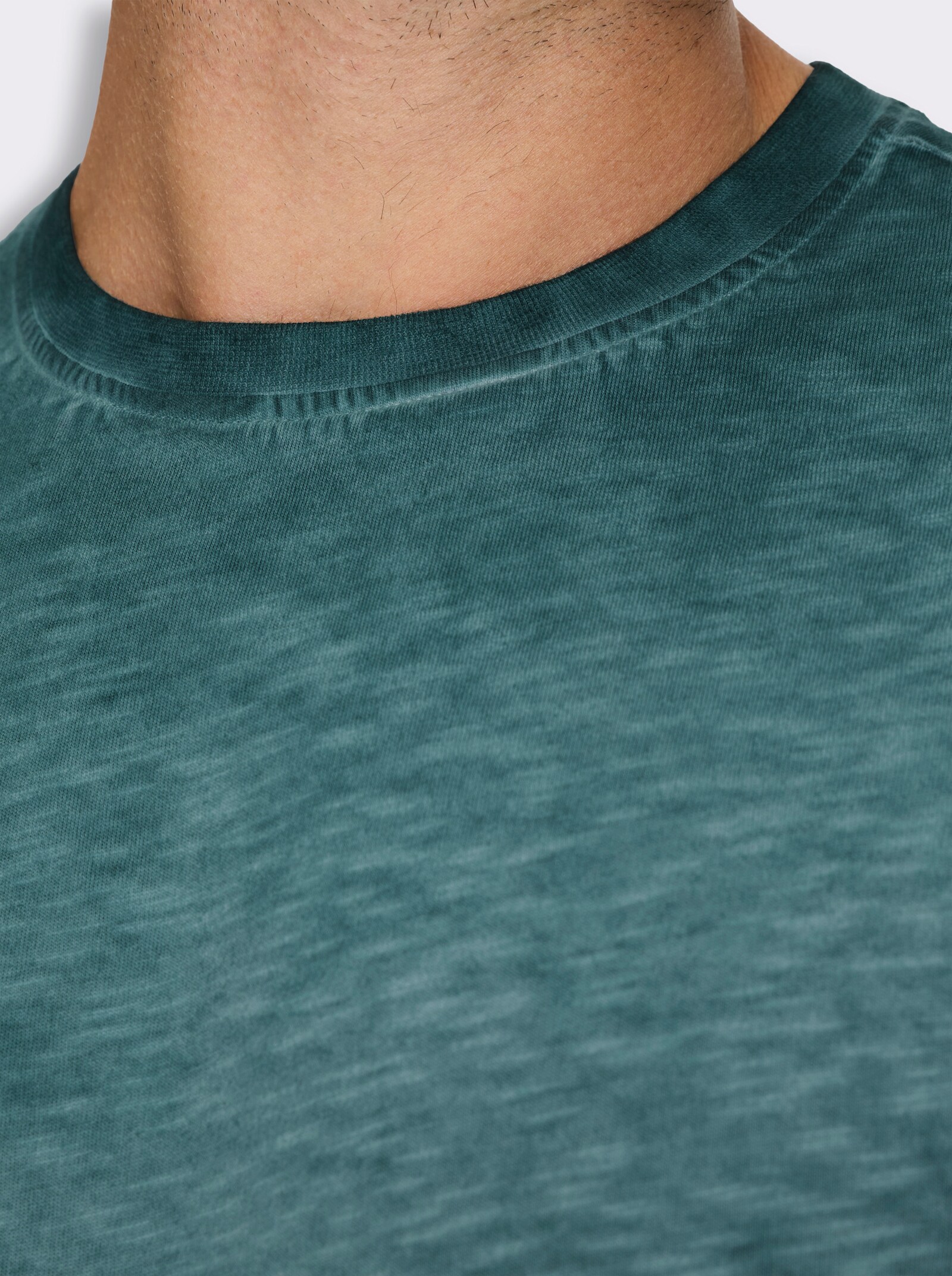 Kurzarmshirt mit Rundhals-Ausschnitt, Baumwolle - petrol