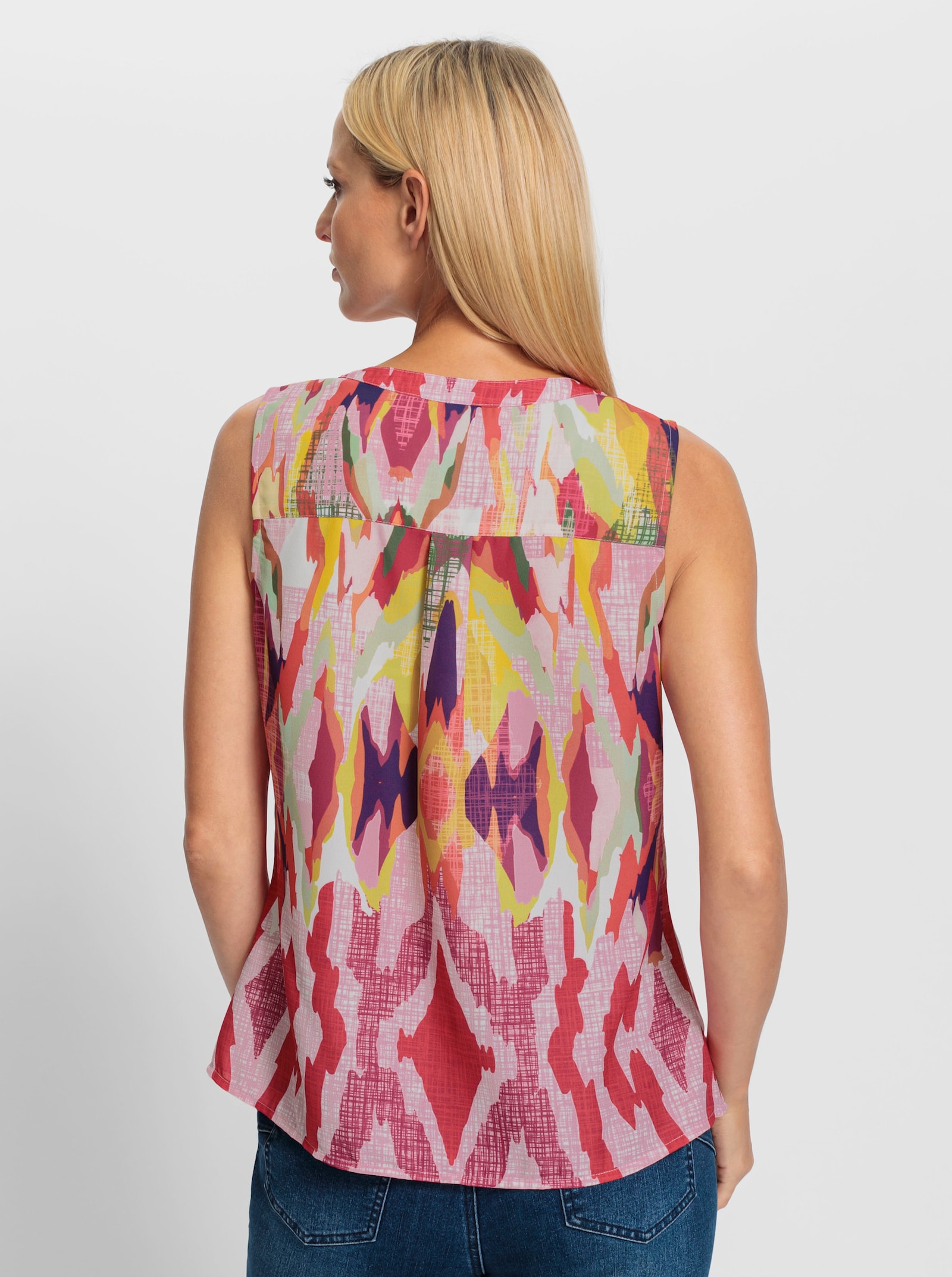 heine Blusentop mit Passe hinten - orange-pink-bedruckt