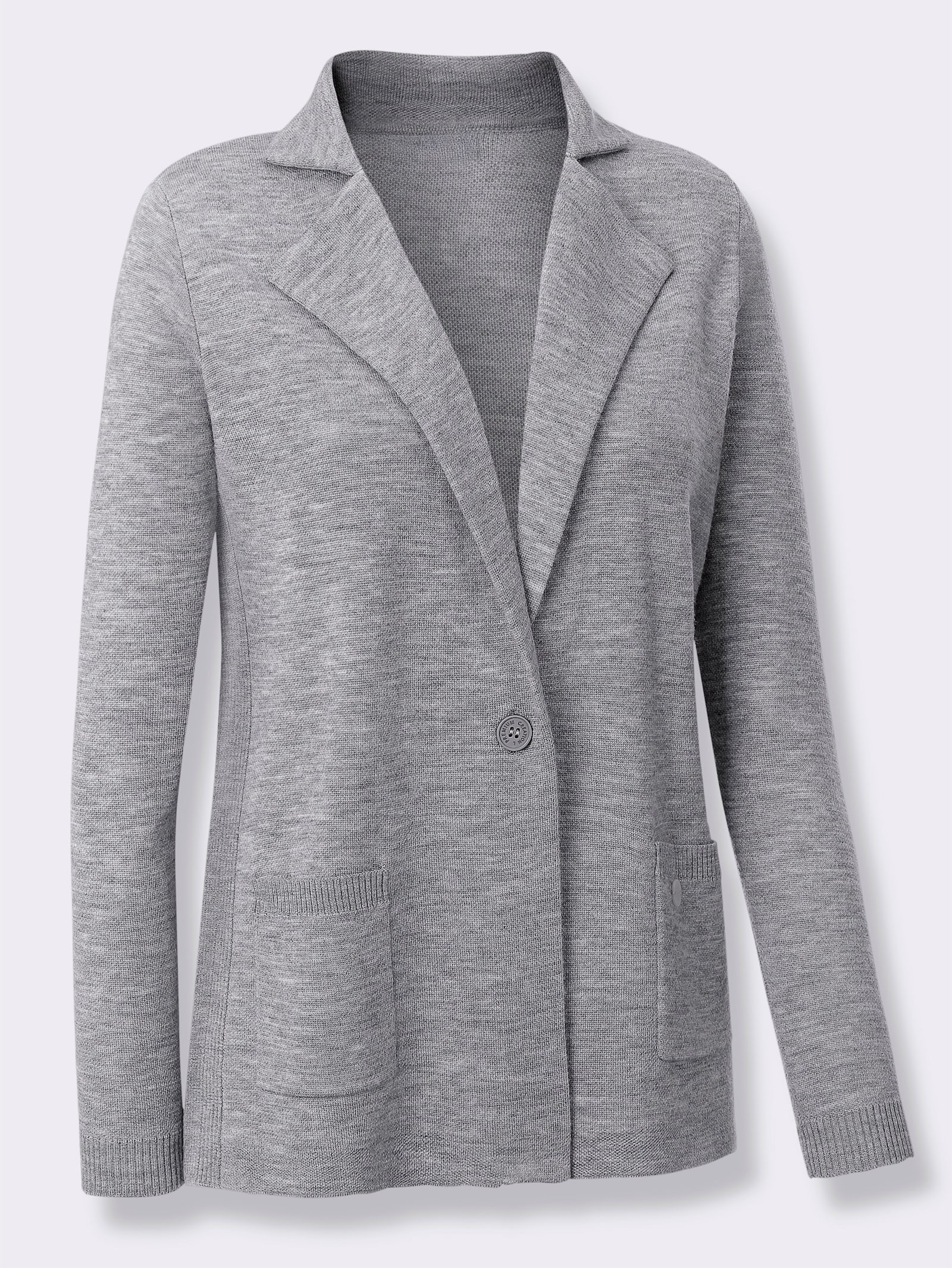 CREATION L PREMIUM Strickjacke mit 1-Knopf-Verschluss - steingrau-meliert