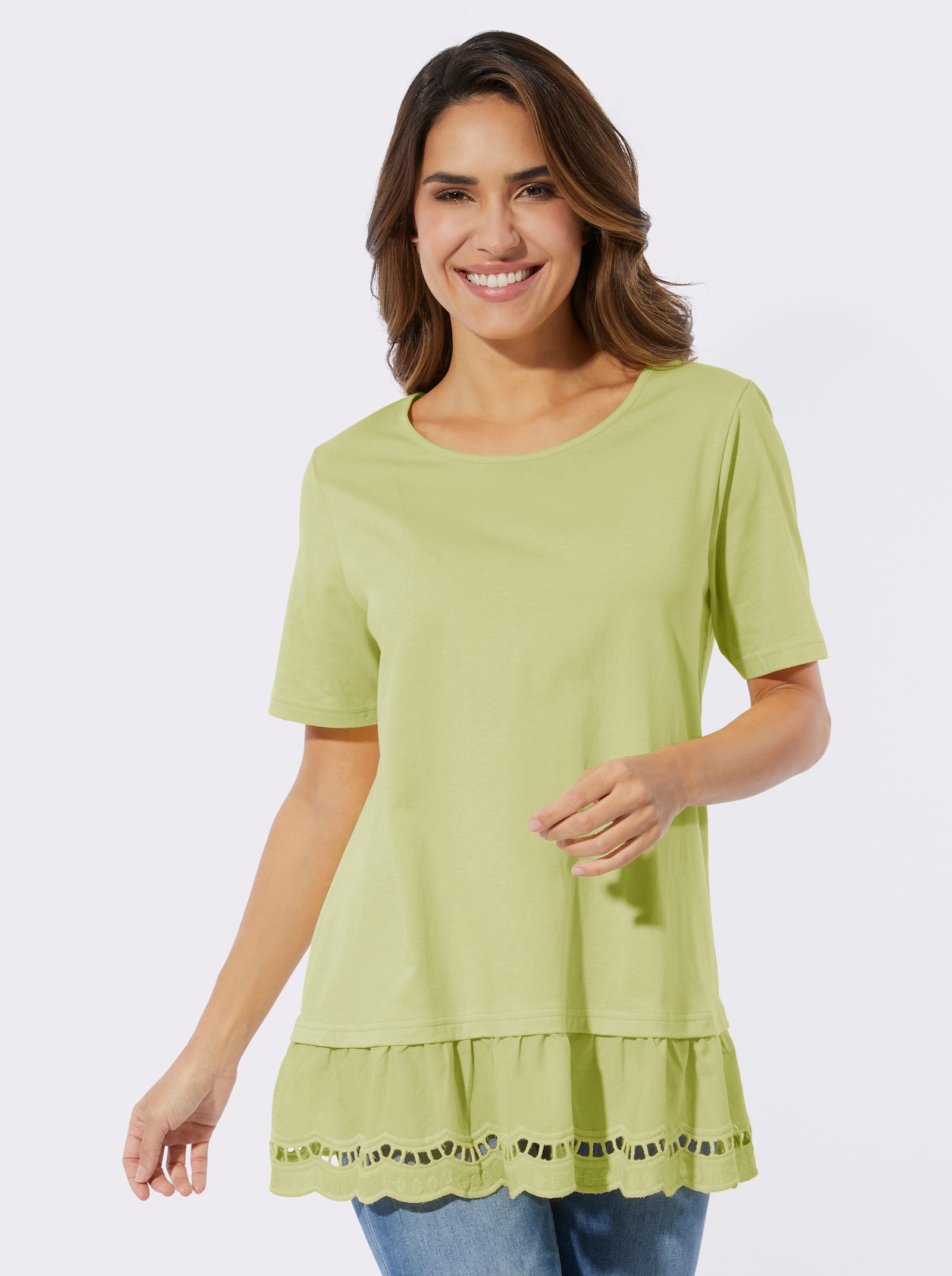 Longshirt mit Spitze - pistazie