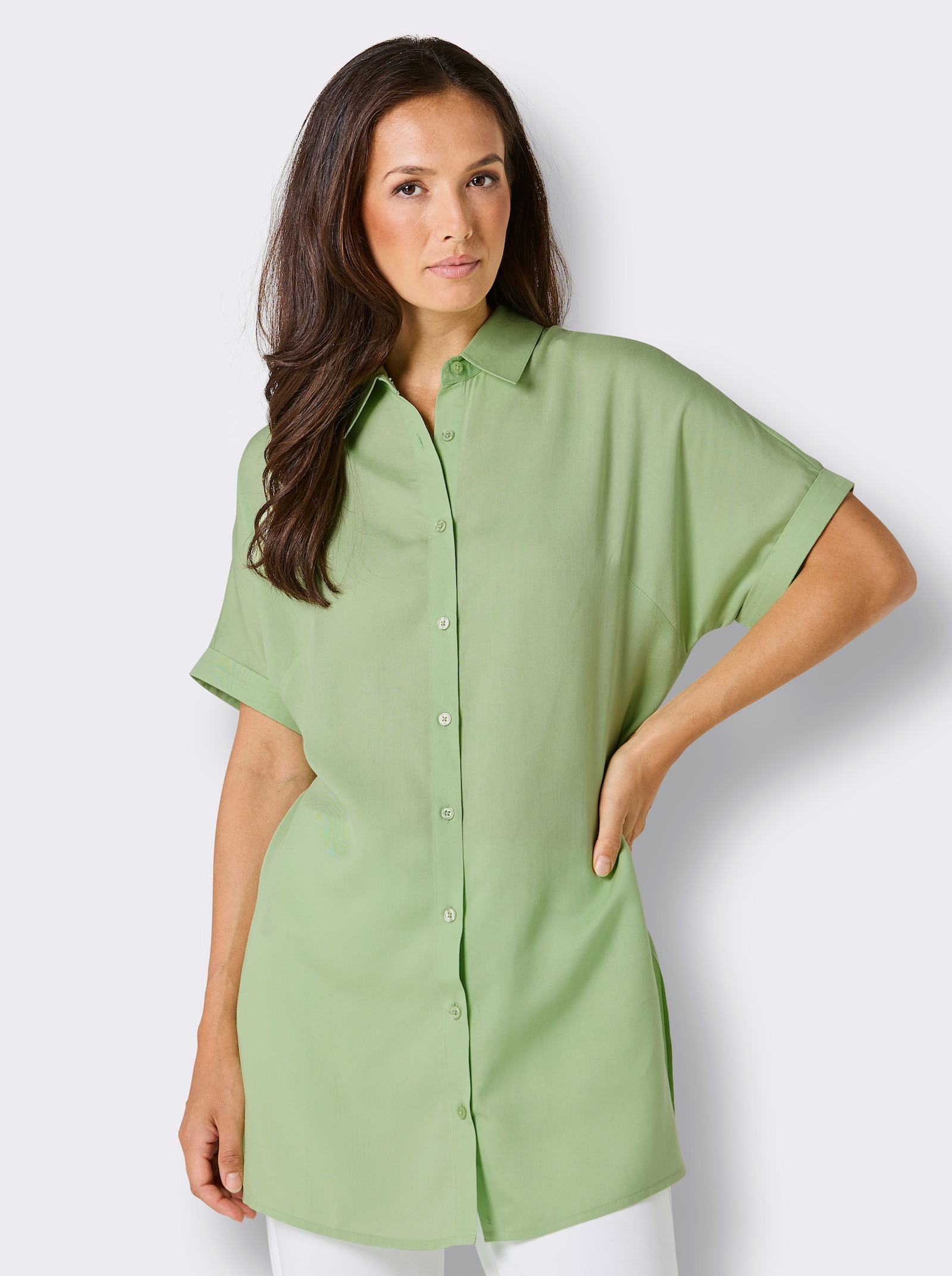 CREATION L PREMIUM Longbluse mit Druck-Dessin - reseda