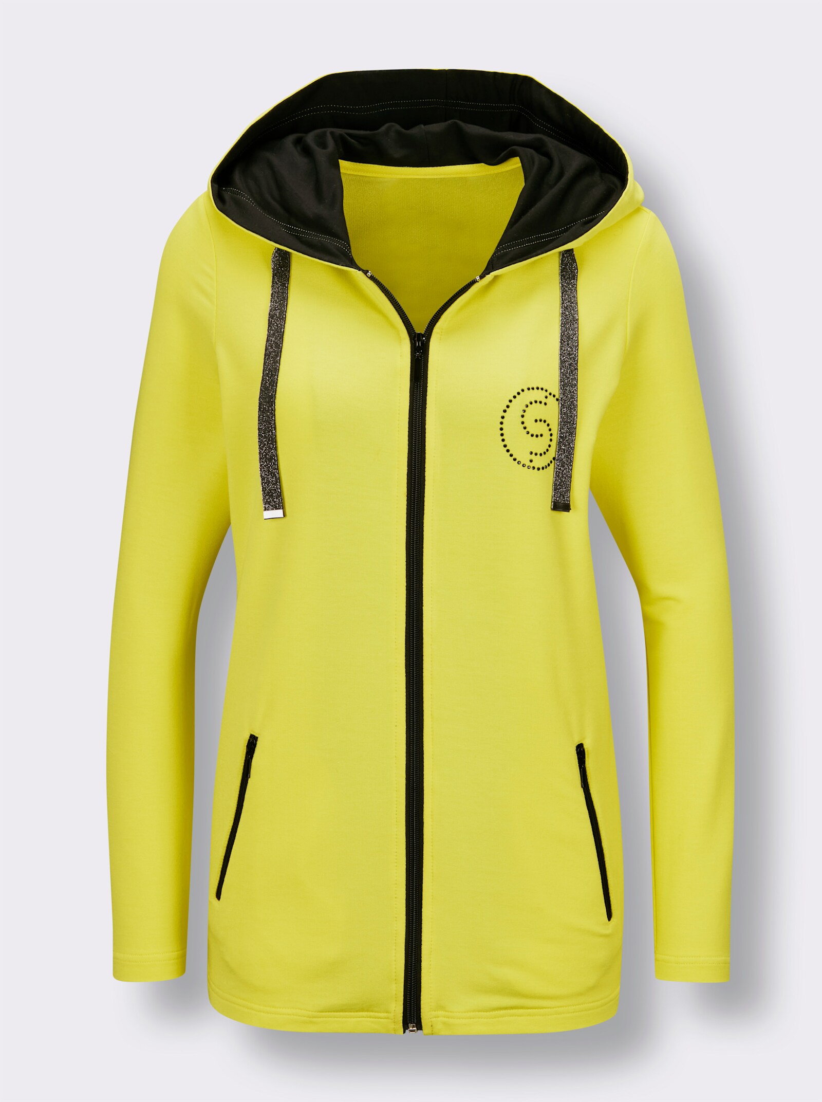 CREATION L PREMIUM Jacke mit Glitzersteinchen-Applikation - limone-schwarz