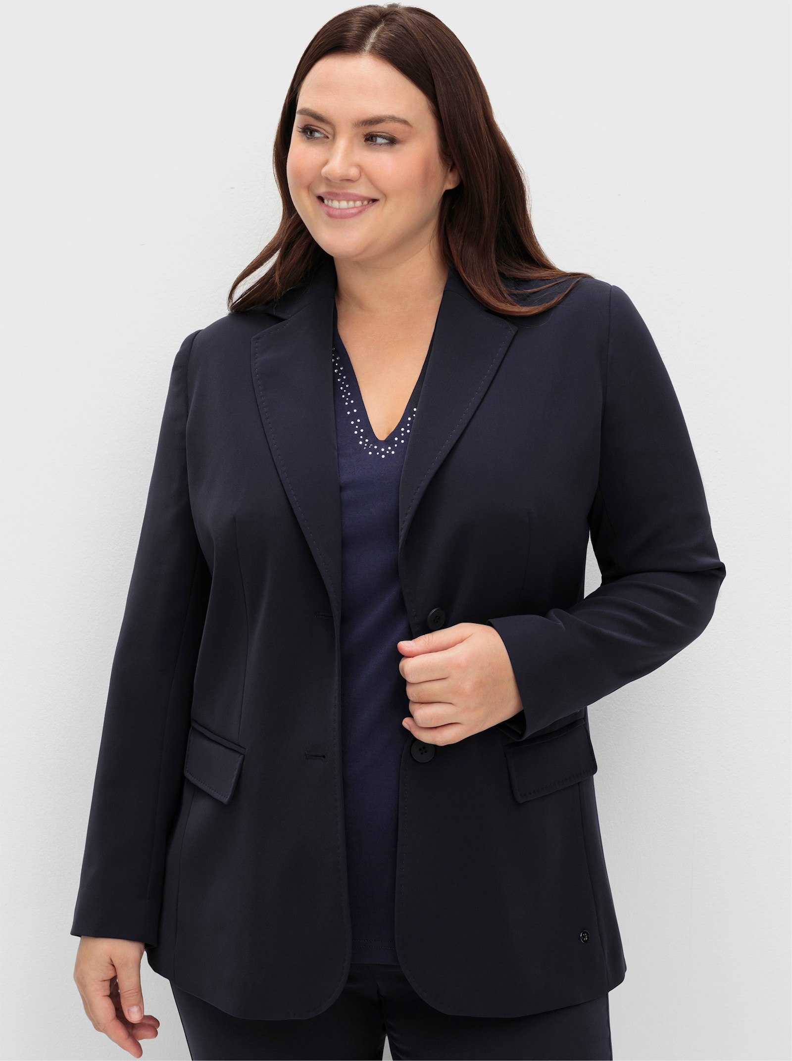 sheego Blazer mit Reverskragen - tiefblau