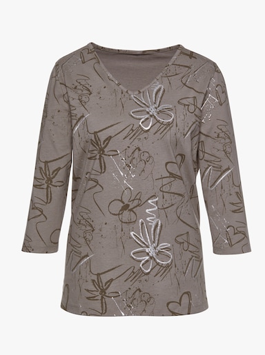 Shirt met 3/4-mouw - taupe