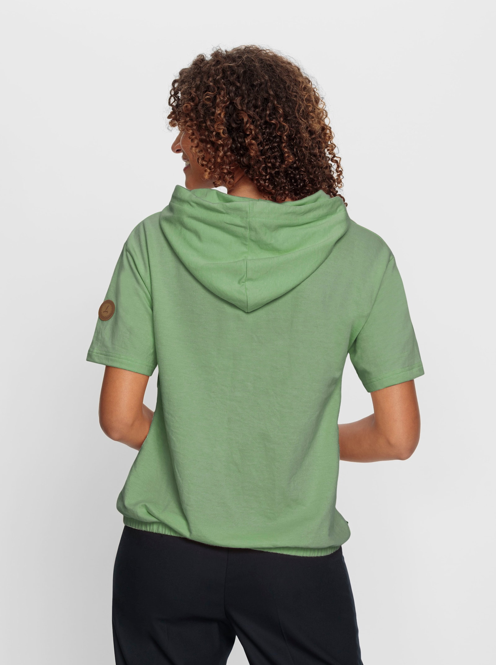 Kapuzensweatshirt mit elastischem Saum - eucalyptus-ecru-bedruckt