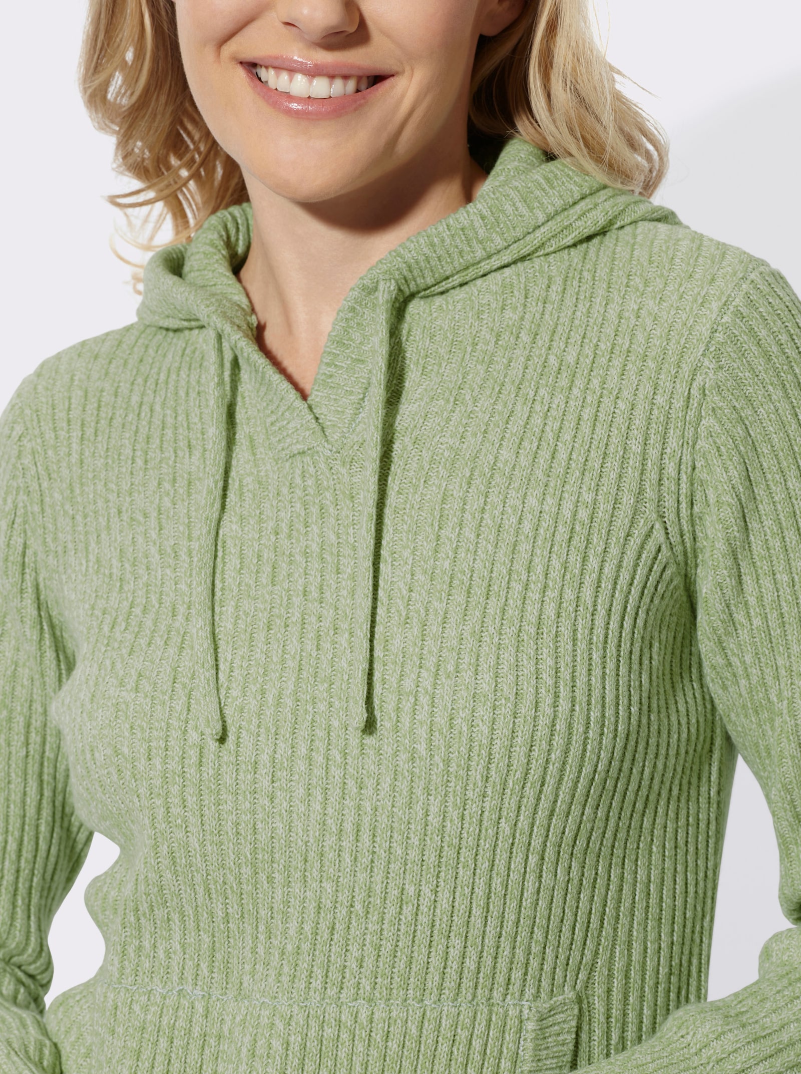 Kapuzenpullover in Rippen-Optik - eucalyptus-champagner-meliert