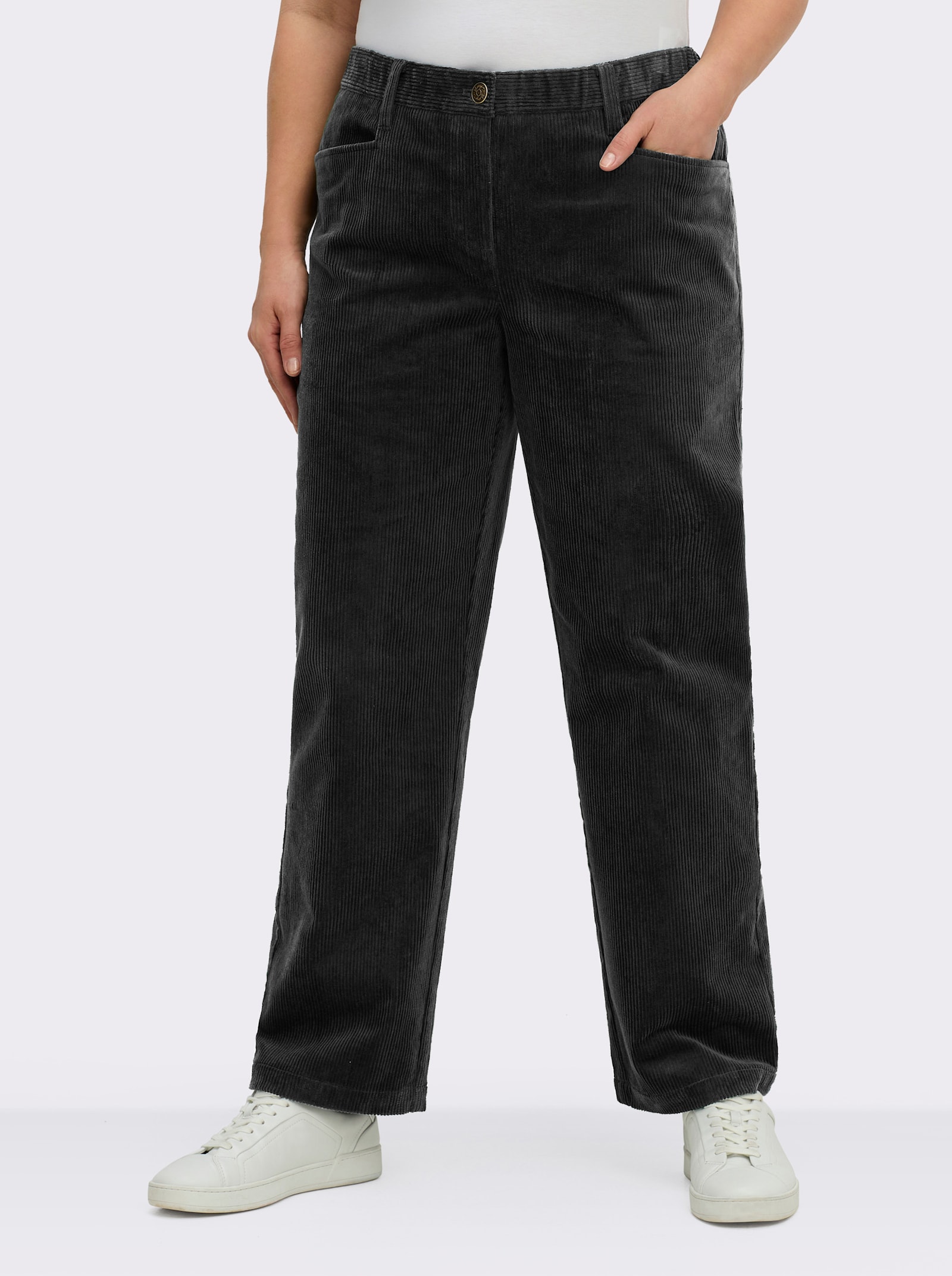 sheego Cordhose mit geradem Bein - schwarz