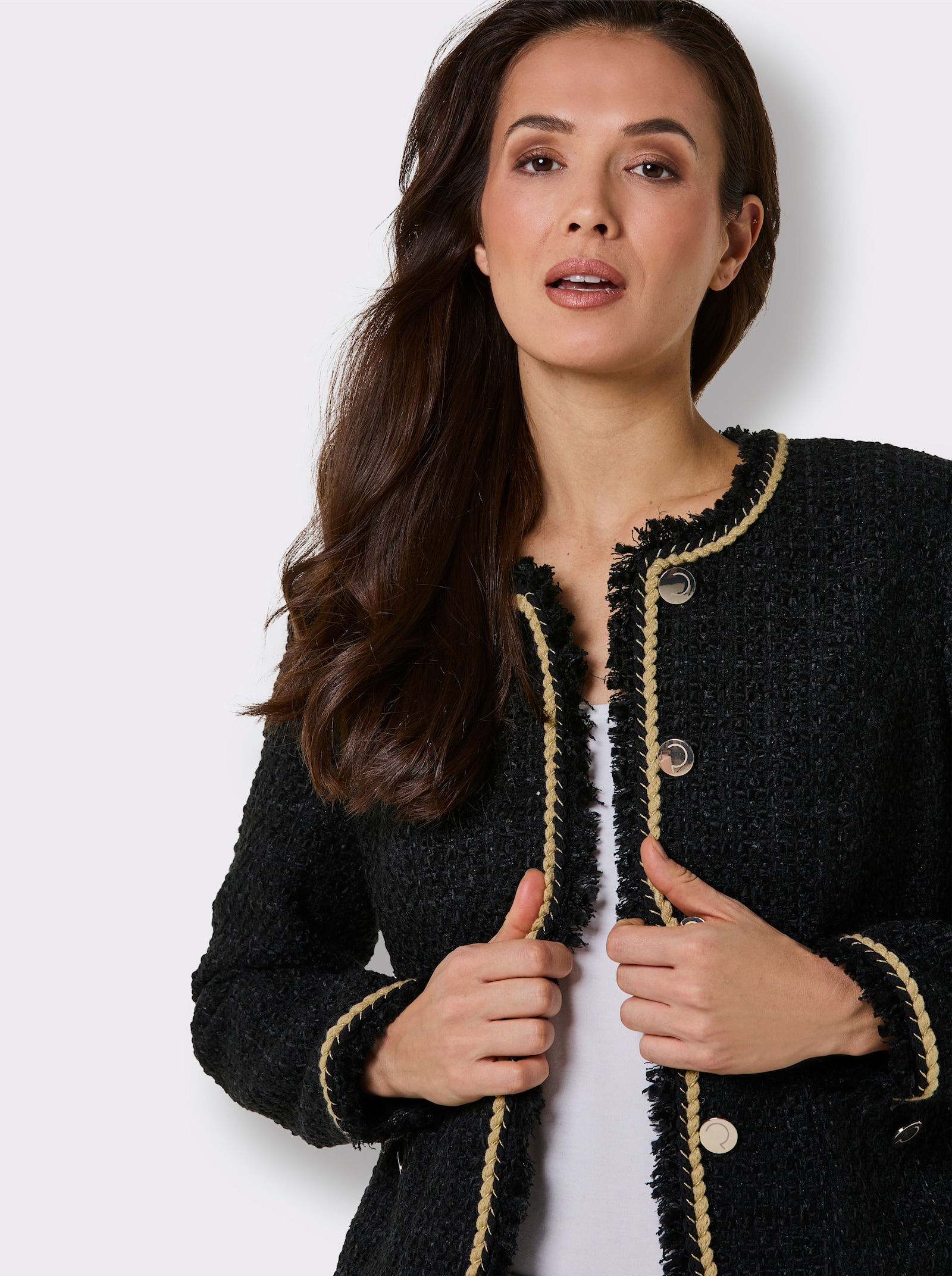 CREATION L PREMIUM Bouclé-Blazer mit Schulter-Postern - schwarz