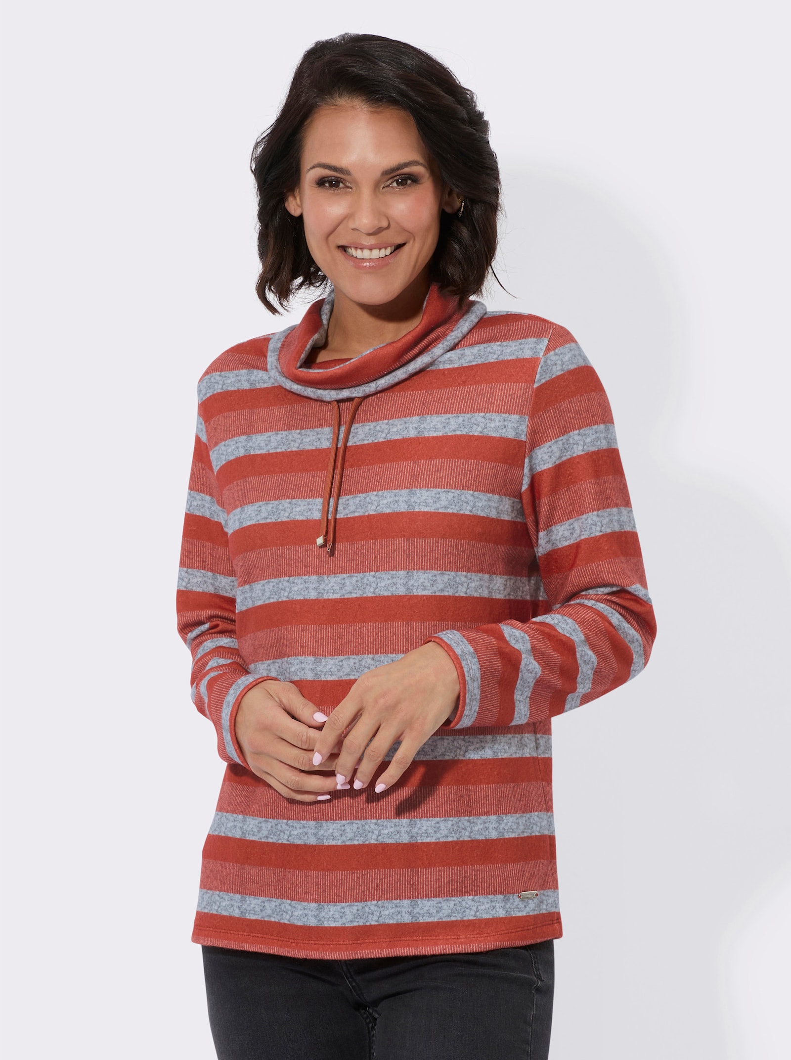 Shirt im Ringelmuster - rostrot-hellgrau-geringelt