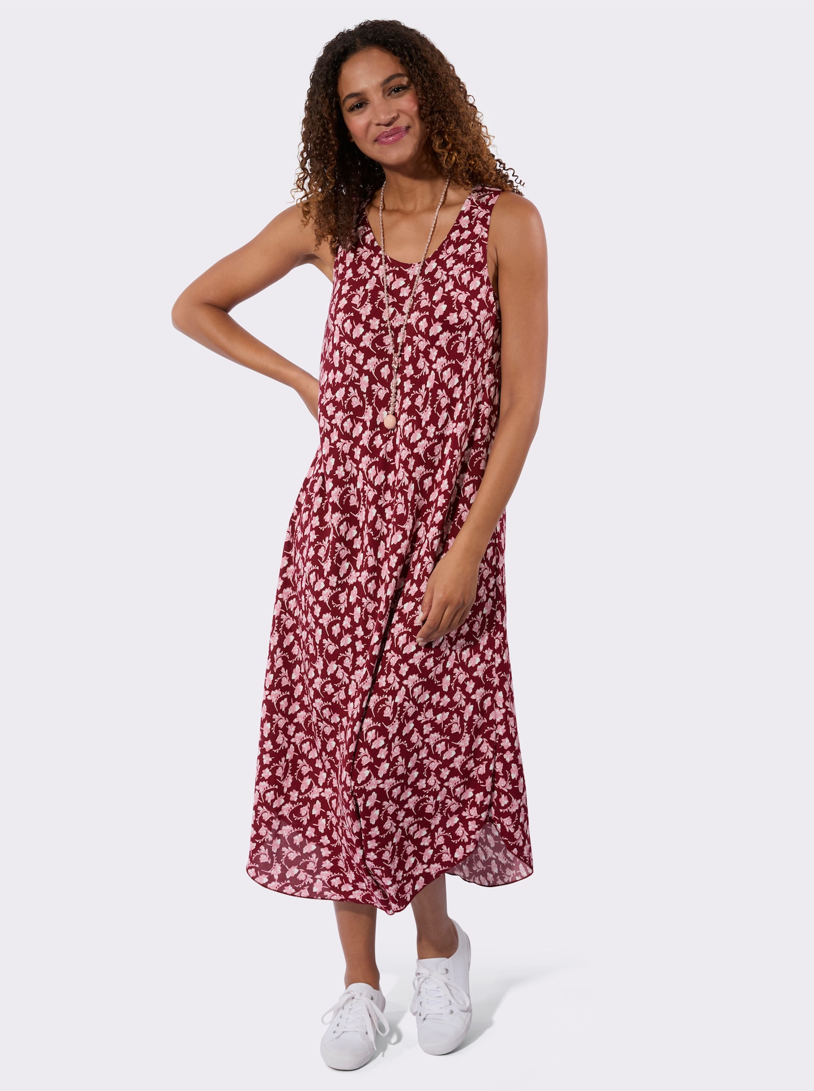 Druckkleid zum Reinschlüpfen - bordeaux-weiß-bedruckt