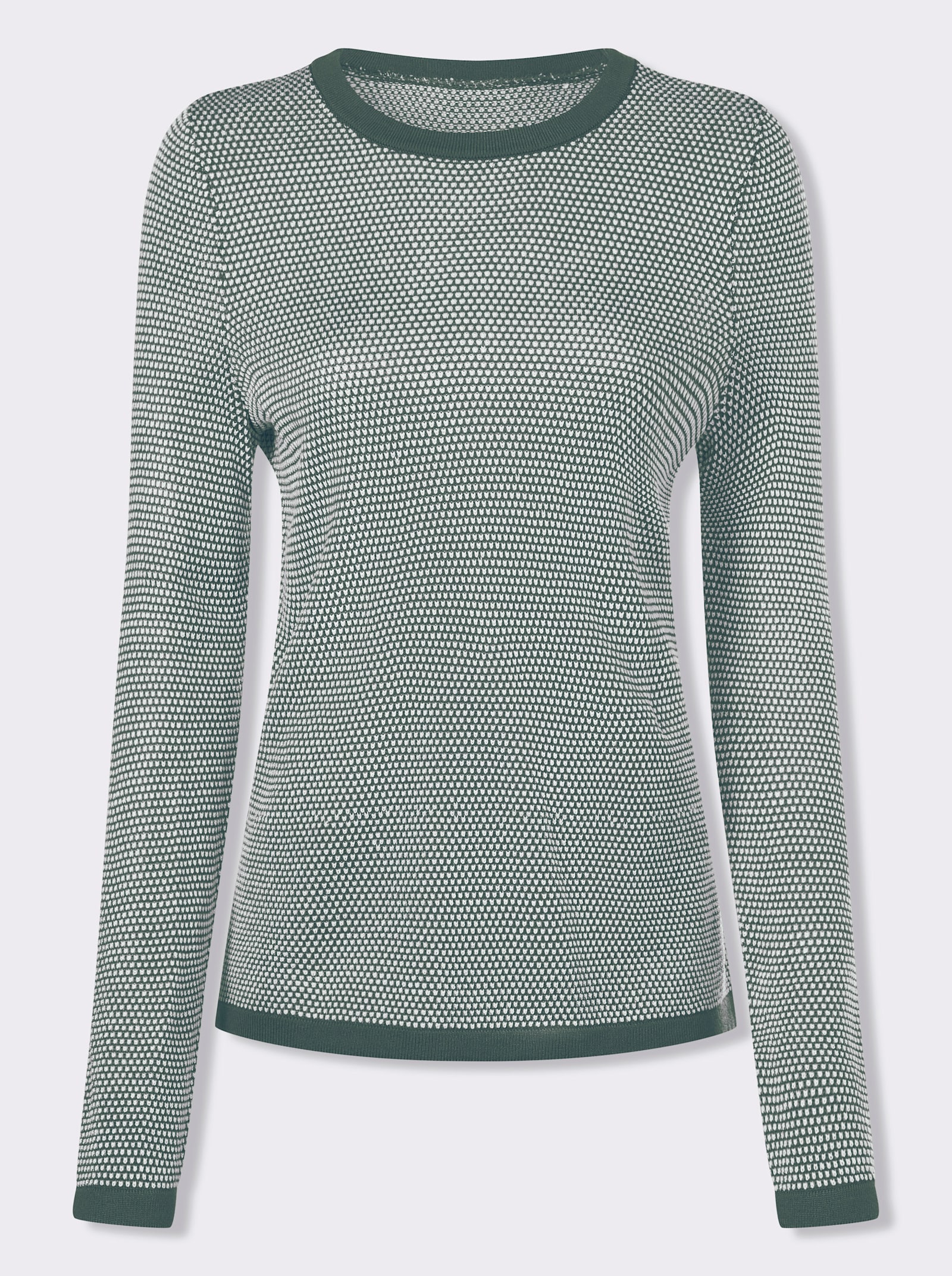 Rundhalspullover - jade-ecru-gemustert